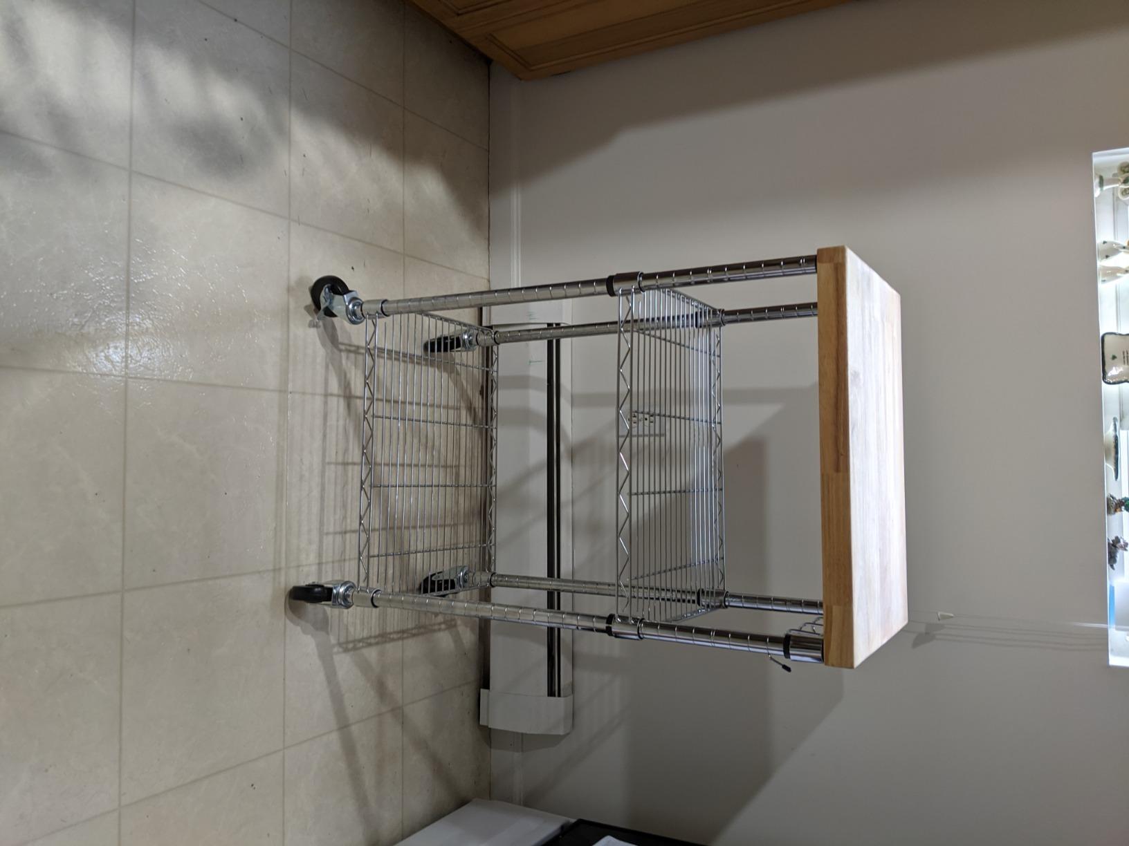 Amazon Basics Portable Kitchen 3-Tier Storage Rack on Caster Wheels with Adjustable 2 Shelves, 175 Pound Capacity, 21 x 15 x 36.7 inches (LxWxH), Wood/Chrome customer photo 2