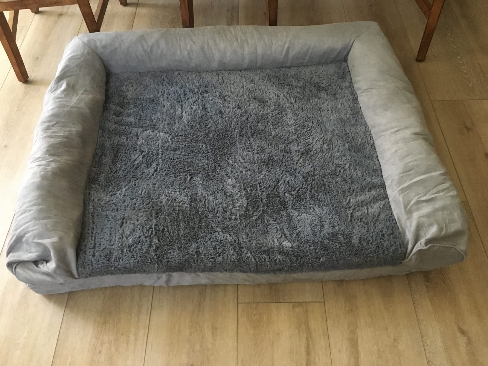 FurHaven Orthopedic Dog Bed for Large Dogs, Sofa-Style with Cool Gel-Top Foam with a Solid Orthopedic Foam Base for Joint Support, Removable Washable Cover, Jumbo XL, Plush & Suede, Gray customer photo 2