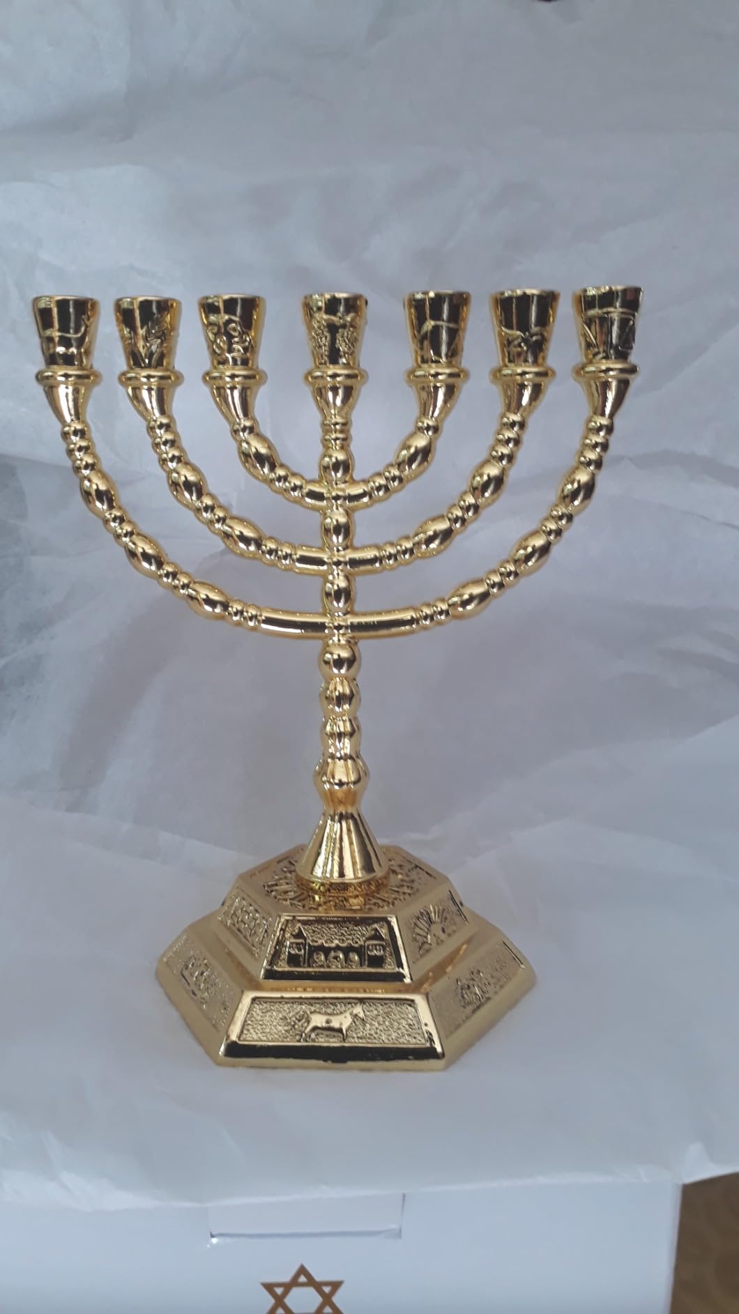 BRTAGG 12 Tribes of Israel Menorah, Jerusalem Temple 7 Branch Jewish Candle Holder (8 Inches, Gold) customer photo 1
