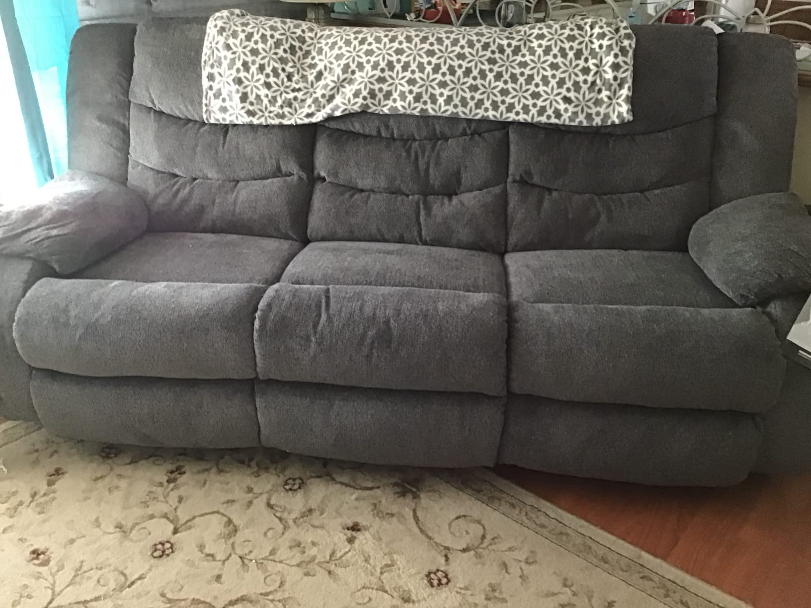 Signature Design by Ashley Manual Reclining Sofa Couch, Gray Chenille | 100% polyester chenille fabric, 3-inch wall hugger design, Dual-sided manual reclining, Tulen Series customer photo 1