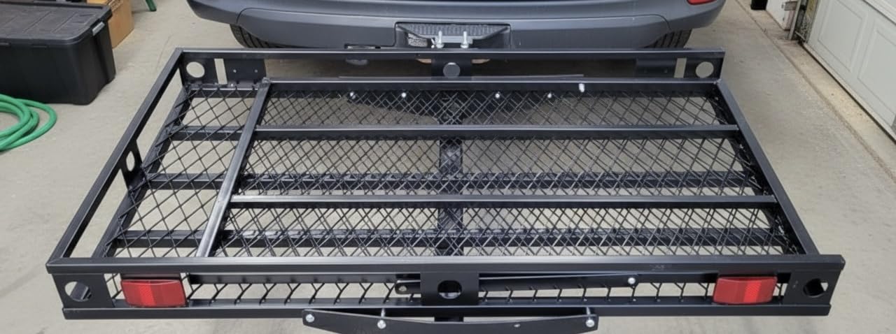 Goplus Mobility Scooter Carrier, 50” x 29.5” Folding Wheelchair Carrier for Car with 42” Ramp, Stabilizer & 2 Tie Down Straps, 500 LBS, Fit 2