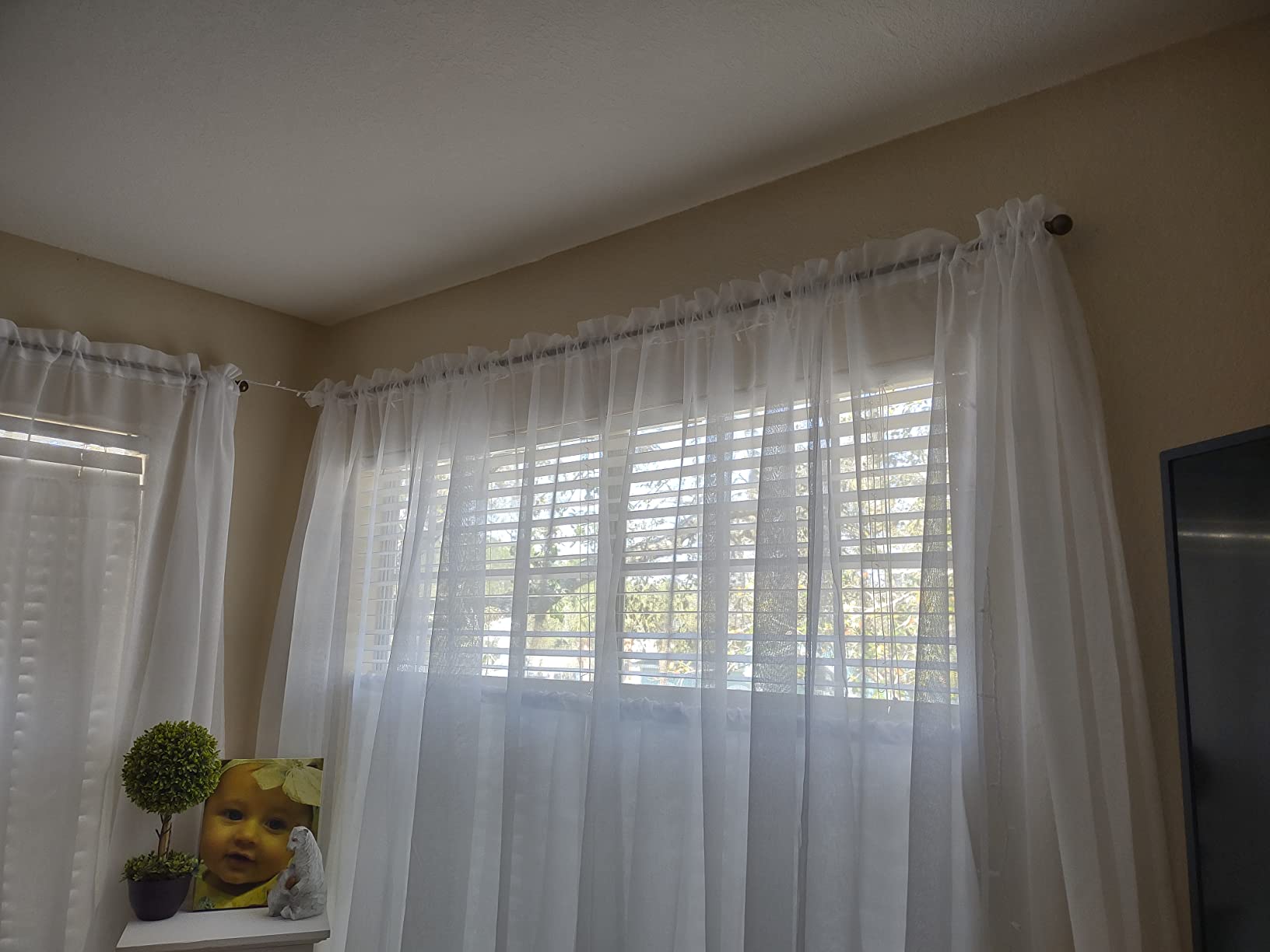 MYSTIC-HOME Sheer Curtains White 63 Inch Length, Rod Pocket Voile Drapes for Living Room, Bedroom, Window Treatments Semi Crinkle Curtain Panels for Yard, Patio, Villa, Parlor, Set of 2, 52