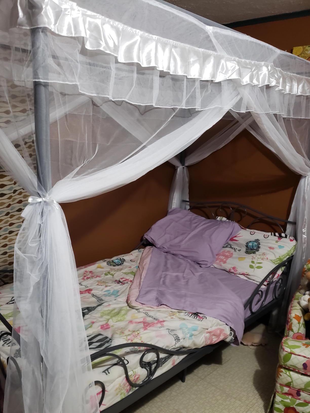 Mengersi 4 Corners Post Canopy Bed Curtains for Girls Full Size - Royal Luxurious Cozy Drape Canopy Bed Frames Netting for Kids Adults- Cute Princess Bedroom Decoration (Pink) customer photo 1