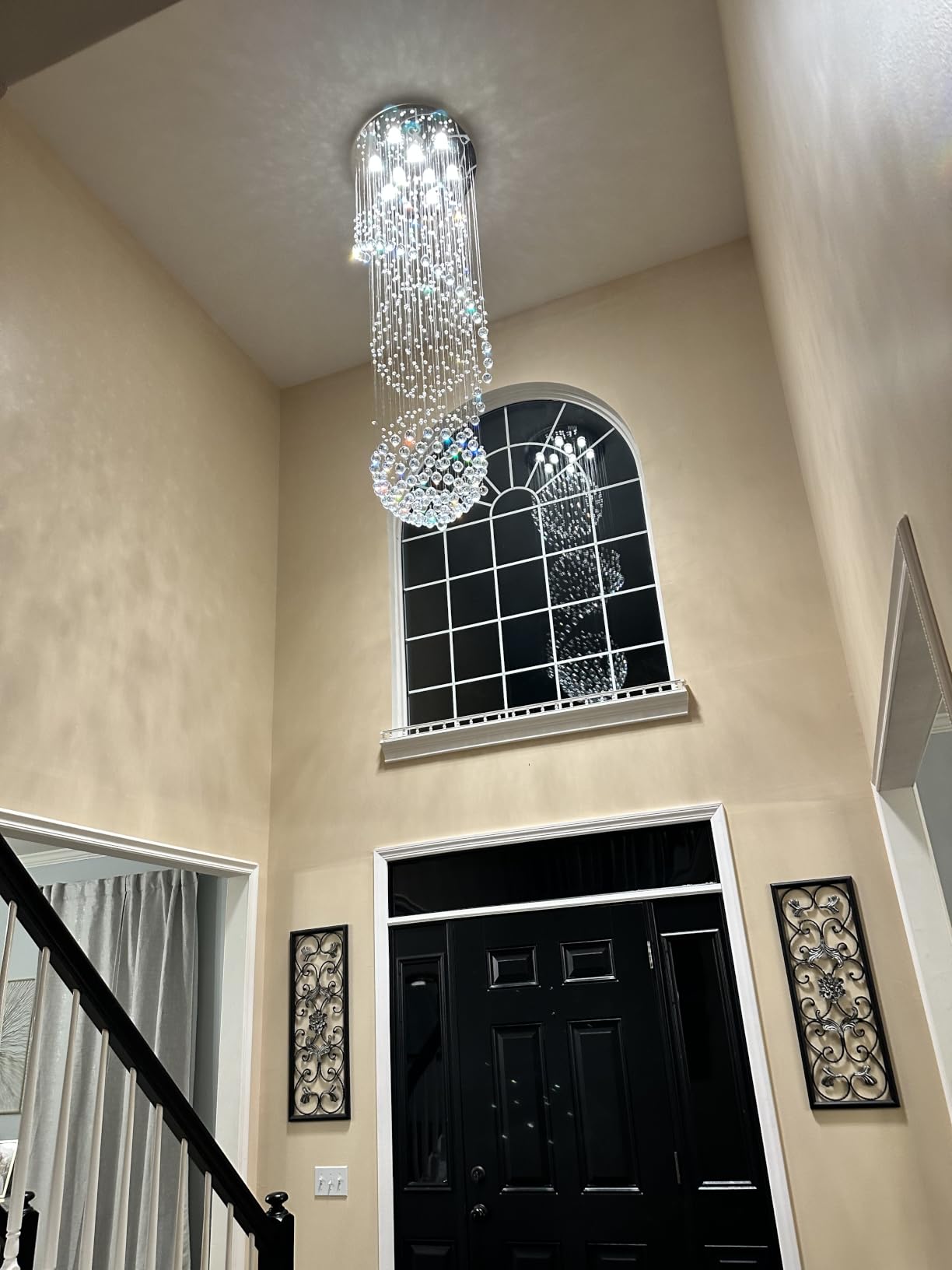 Modern Crystal Chandelier Spiral Sphere Design 9 Light Crystal High Ceiling Light Chandelier for Living Room Hotel Stairs Foyer Entryway Height 79 inch Flush Mount Diameter 24 inch customer photo 2