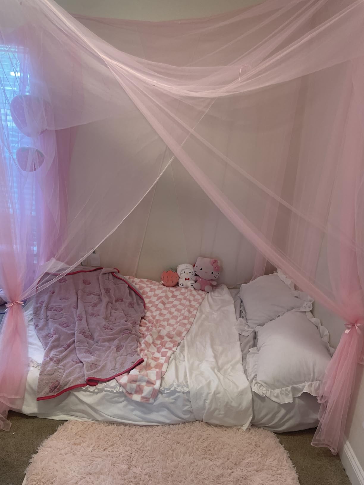 Mengersi Bed Canopy,Canopy Bed Curtains Bed Drapes for Full Queen King Size Bed,Mosquito Net Bed Curtains for Patio Indoor Outdoor Net,Black Bed Canopy Curtains for Gothic,Halloween Decoration customer photo 1