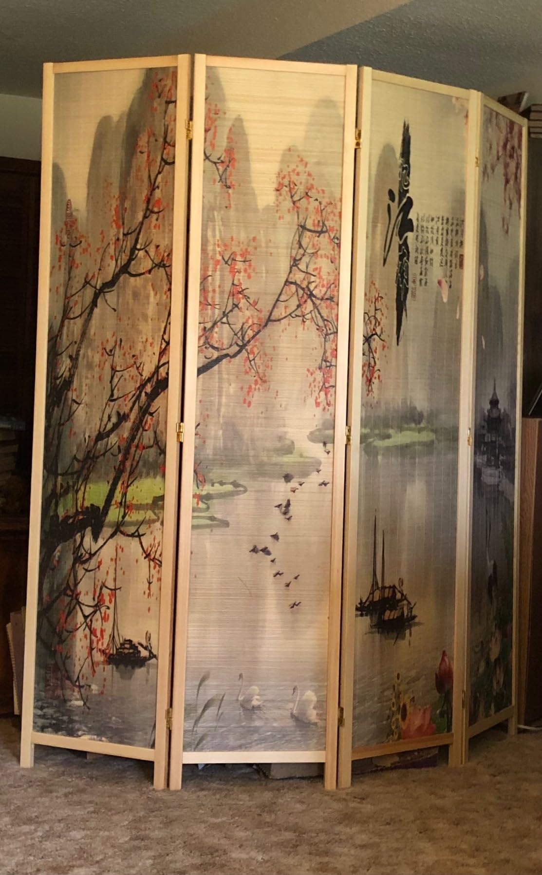MyGift 4-Panel Asian-Inspired Cherry Blossom Folding Bamboo Room Divider customer photo 1