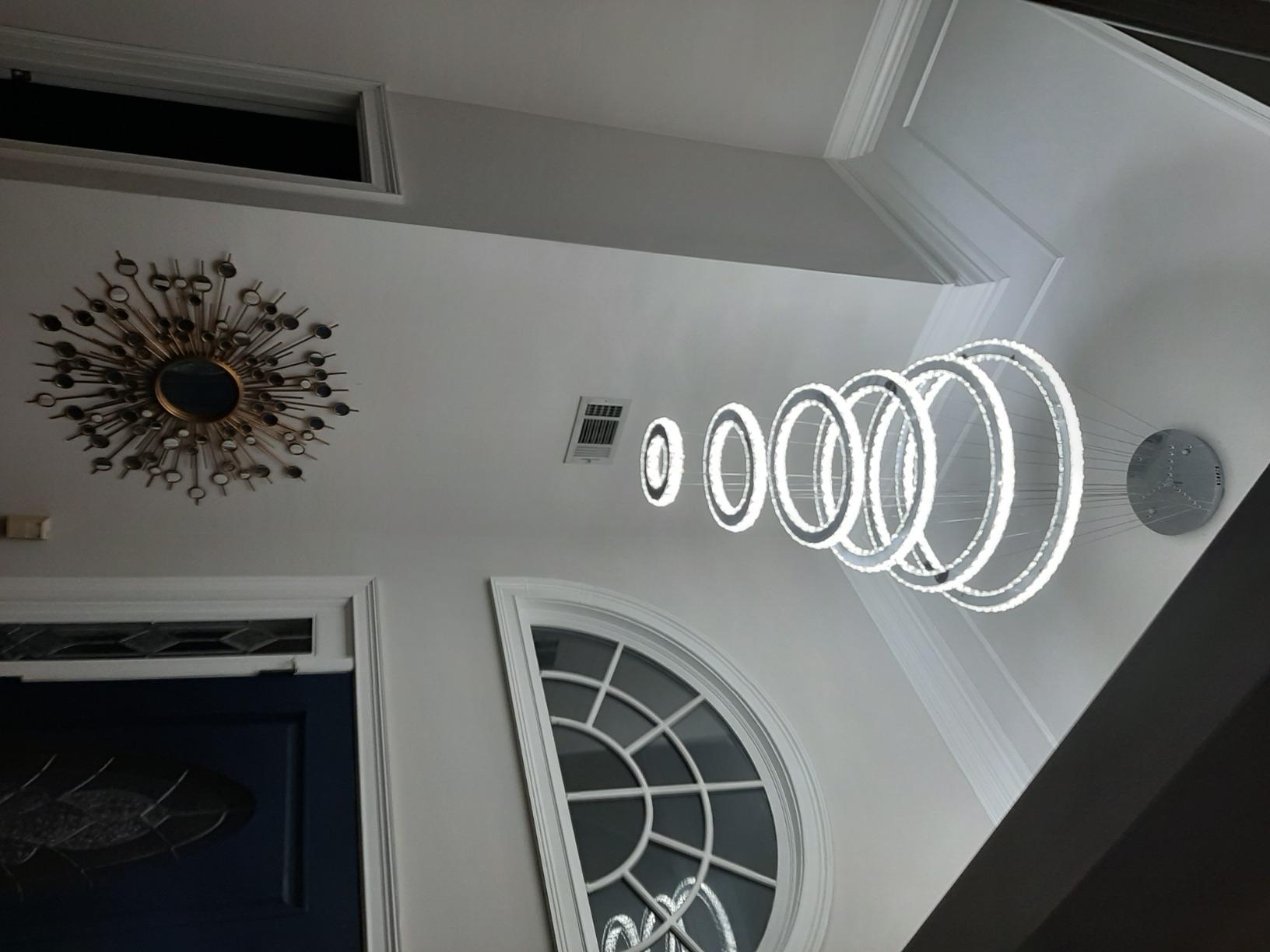 Siljoy Modern Crystal Chandelier Lighting, 6 Ring Chandelier LED Ceiling Lights Fixtures with 3-Color, High Ceiling Foyer Chandeliers for Living Room Dining Room Staircase, D8-12-16-20-24