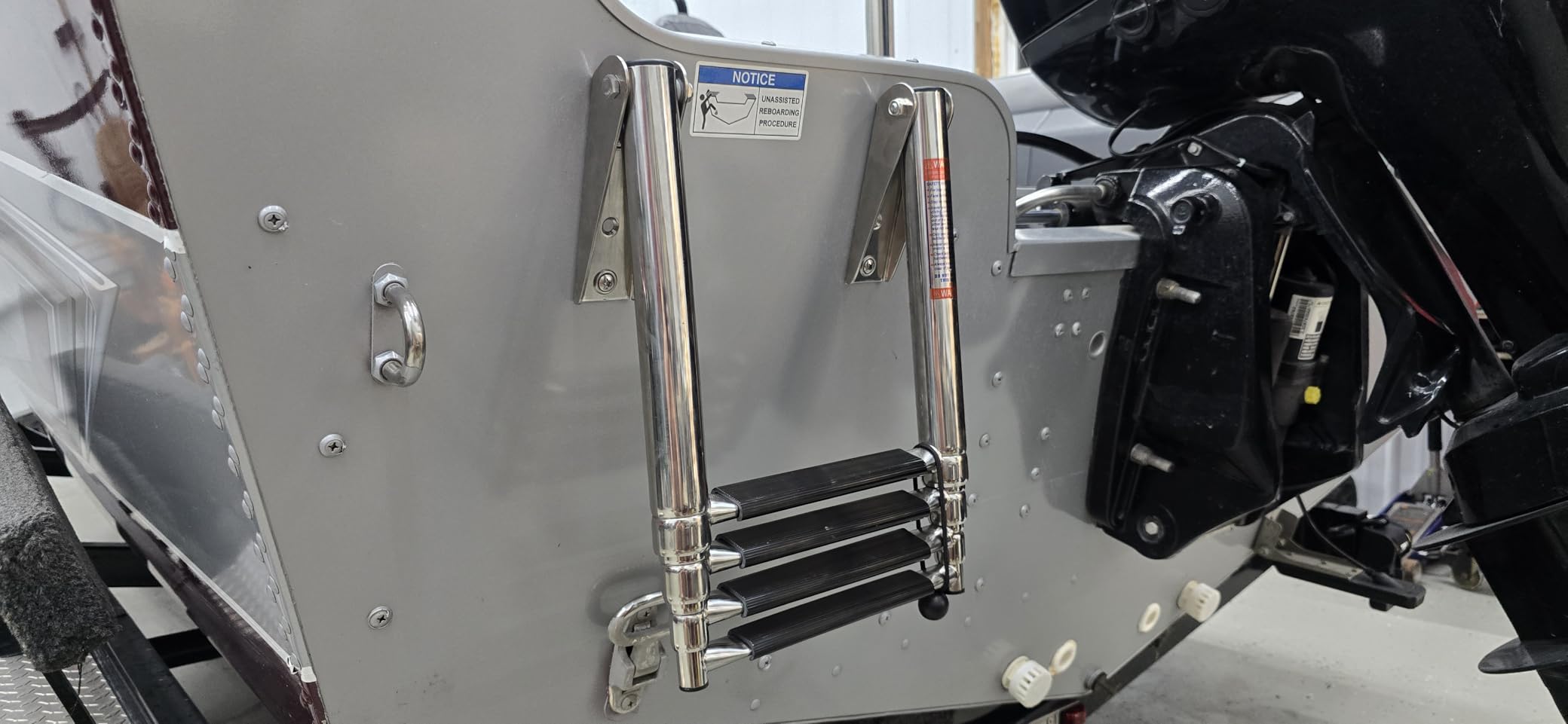 3 Step Boat Ladder, 304 Stainless Steel Telescoping Folding Pontoon Boat Ladder Dock Swim Ladder for Marine Boat Yacht customer photo 1