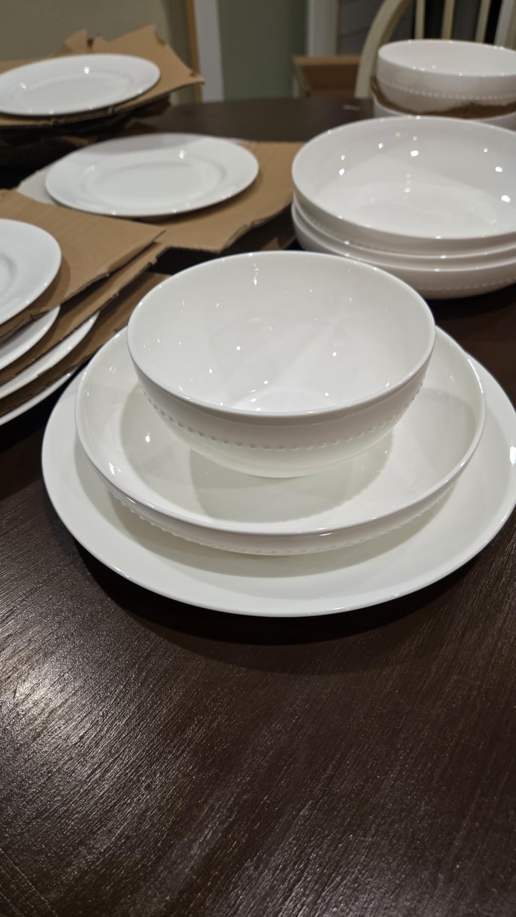 Gibson Elite Embossed Bone China 16-Piece Double Bowl Dinnerware Set, Service for 4 – White Elegant Plates and Bowls customer photo 2