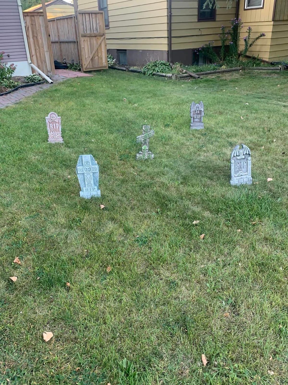 JOYIN 17” Halloween Foam RIP Graveyard Tombstones (5 Pack), Halloween Tombstones Outdoor Decorations for Graves Decorations with 12 Metal Stakes for Cemetery Yard Lawn Party Decor customer photo 1