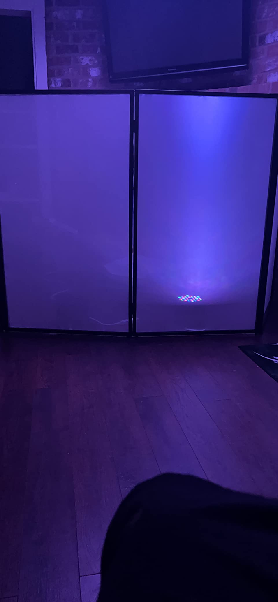 Pyle DJ Booth Foldable Cover Screen - Portable Event Facade Front Board Video Light Projector Display Scrim Panel with Folding Steel Frame Panel Stand, Stretchable Lycra Spandex - PDJFAC10 (White) customer photo 2