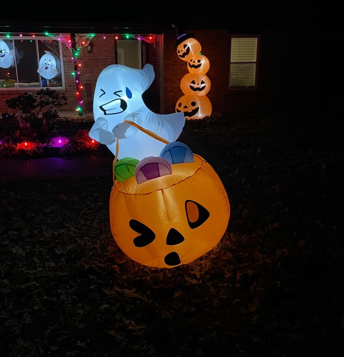 Joiedomi 5 FT Halloween Inflatable Ghost Outdoor Decorations, Blow Up Yard Decorations in Pumpkin, Blow Up Ghost Inflatable with LEDs for Cute Halloween Decor customer photo 2
