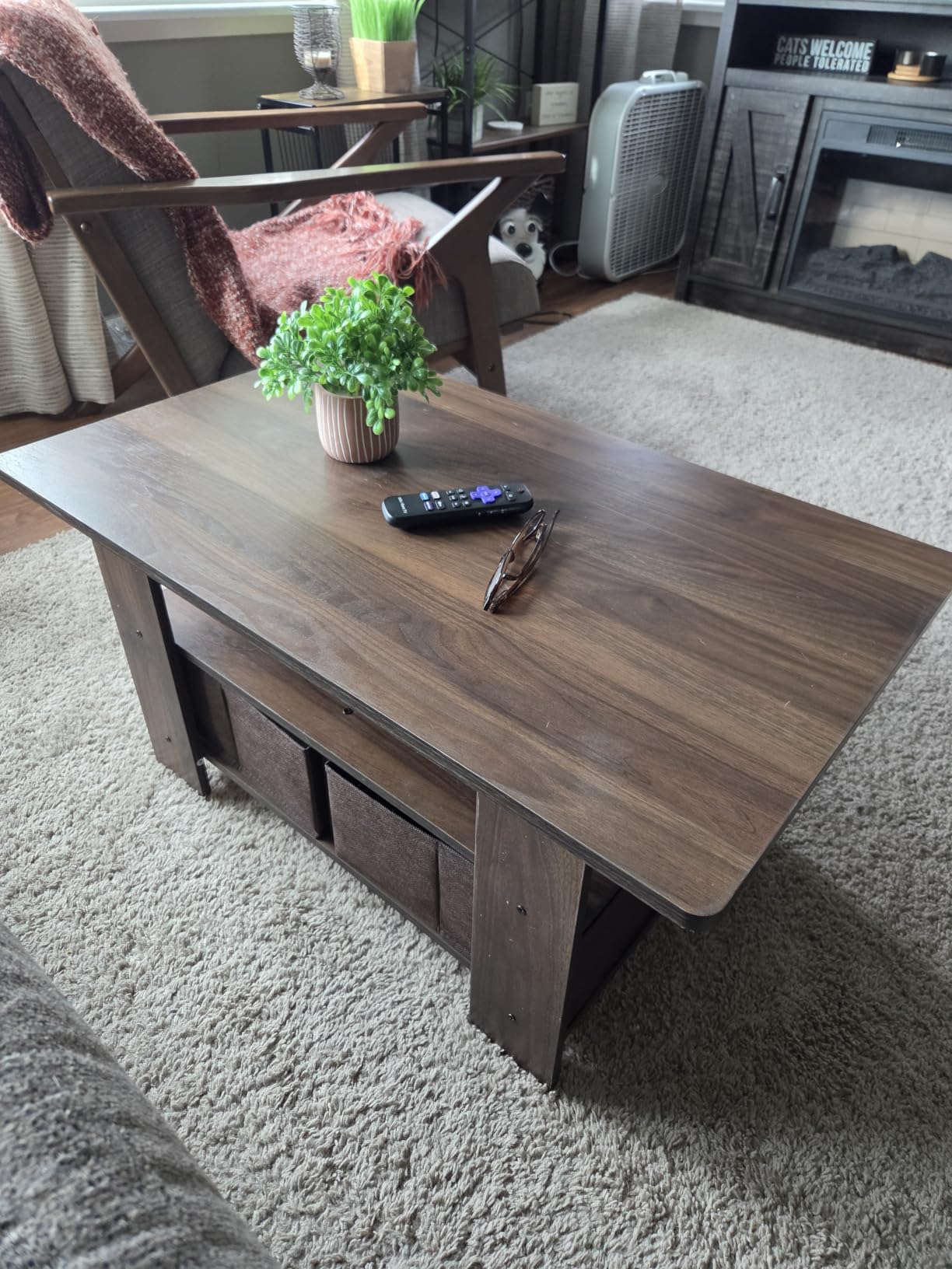 Furinno Andrey Coffee Table with Bin Drawer, Americano/Medium Brown, Small Non-Lift Top customer photo 2