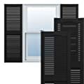 Builders Edge 14.5 in. W x 43 in. H Builders Edge, Standard Cathedral Top Center Mullion, Open Louver Shutters, Includes Matching Installation Spikes (Per Pair), 002 - Black customer photo 1