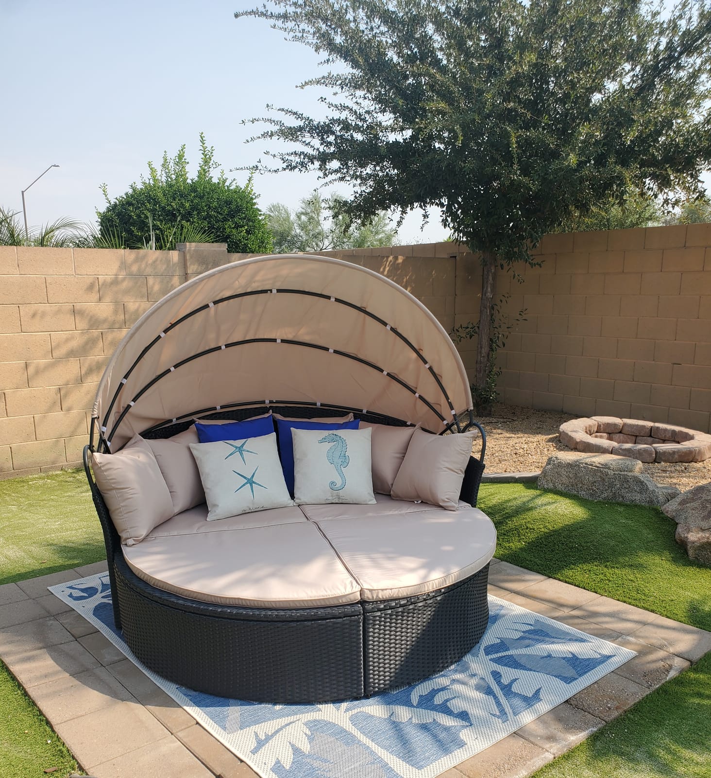 Devoko Patio Furniture Outdoor Round Daybed,Sectional Sofa | with Retractable Canopy Wicker Rattan Separated Seating for Patio Lawn Garden Backyard Porch customer photo 1