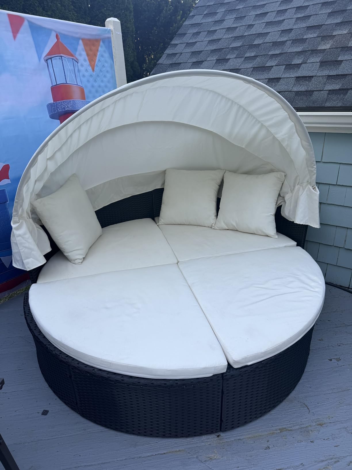 Devoko Patio Furniture Outdoor Round Daybed,Sectional Sofa | with Retractable Canopy Wicker Rattan Separated Seating for Patio Lawn Garden Backyard Porch customer photo 2