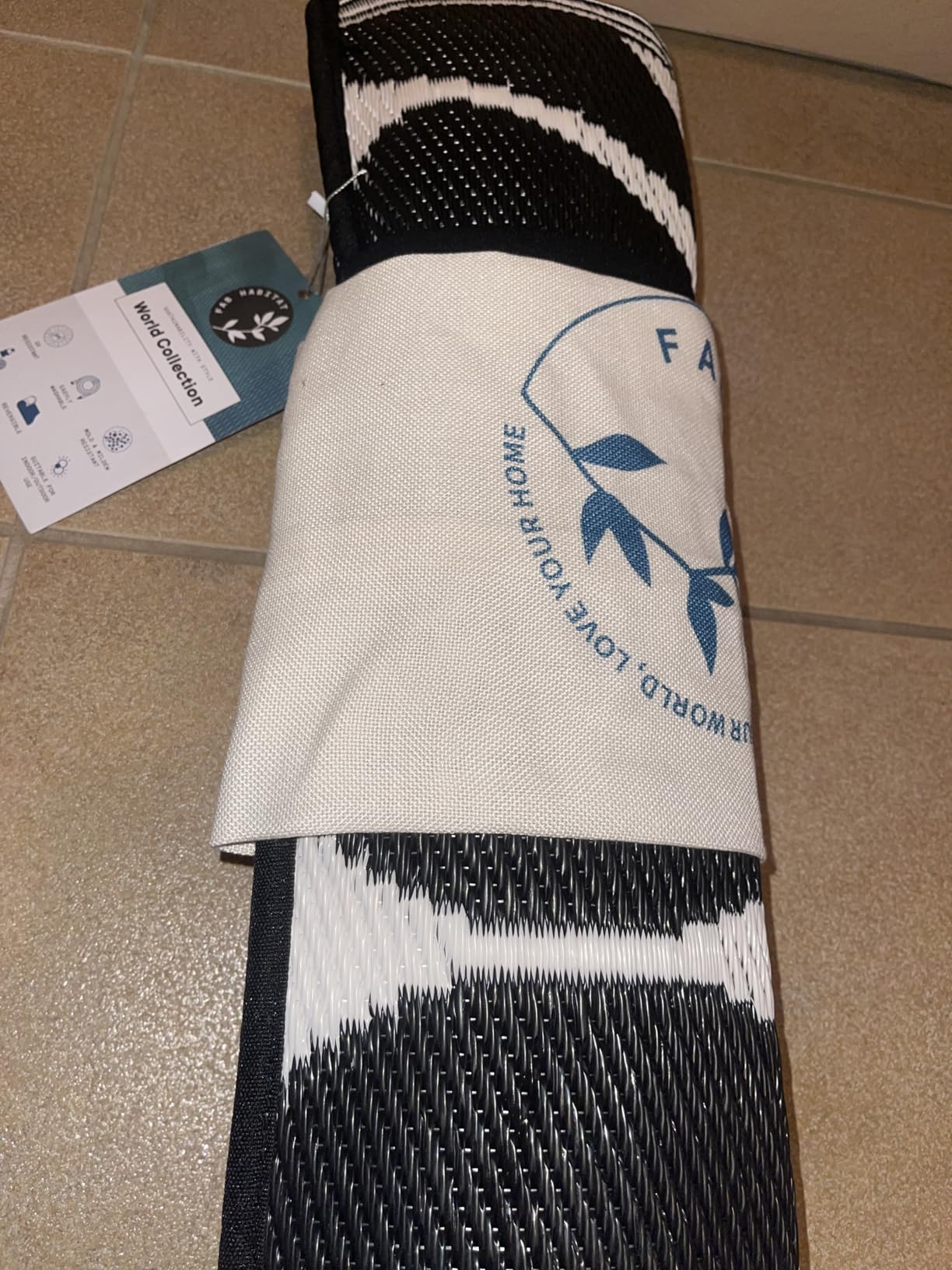 Fab Habitat Outdoor Rug - Waterproof, Fade Resistant, Crease-Free - Premium Recycled Plastic - Tribal, Black & White - Large Patio, Deck, Sunroom, Camping, RV - Serowe - Black - 6 x 9 ft customer photo 1