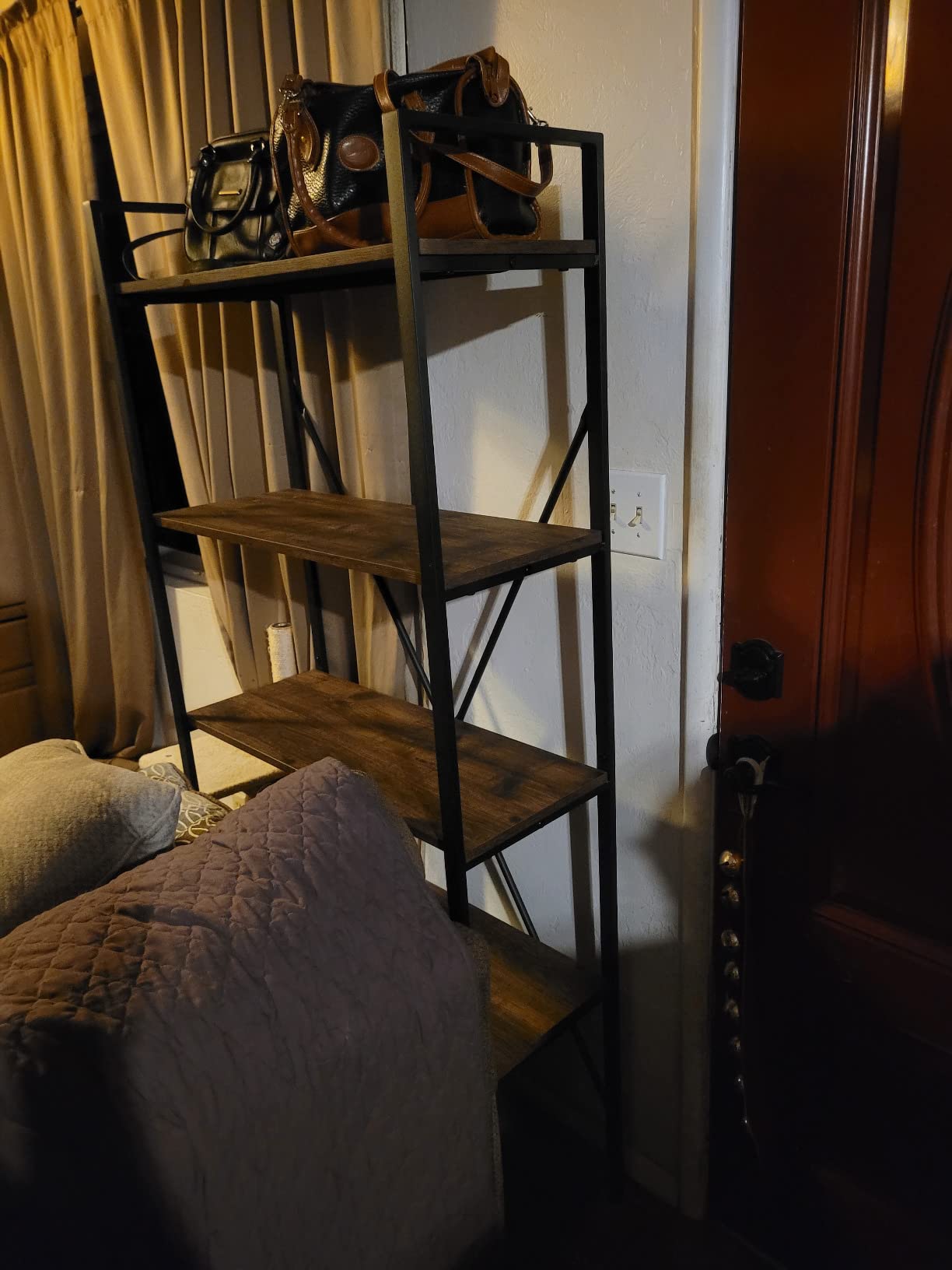 Industrial Bookshelf, Etagere Bookcases and Book Shelf 5 Tier Shelves, Grey Wood and Metal Shelving Unit (Dark Gray Oak) customer photo 2