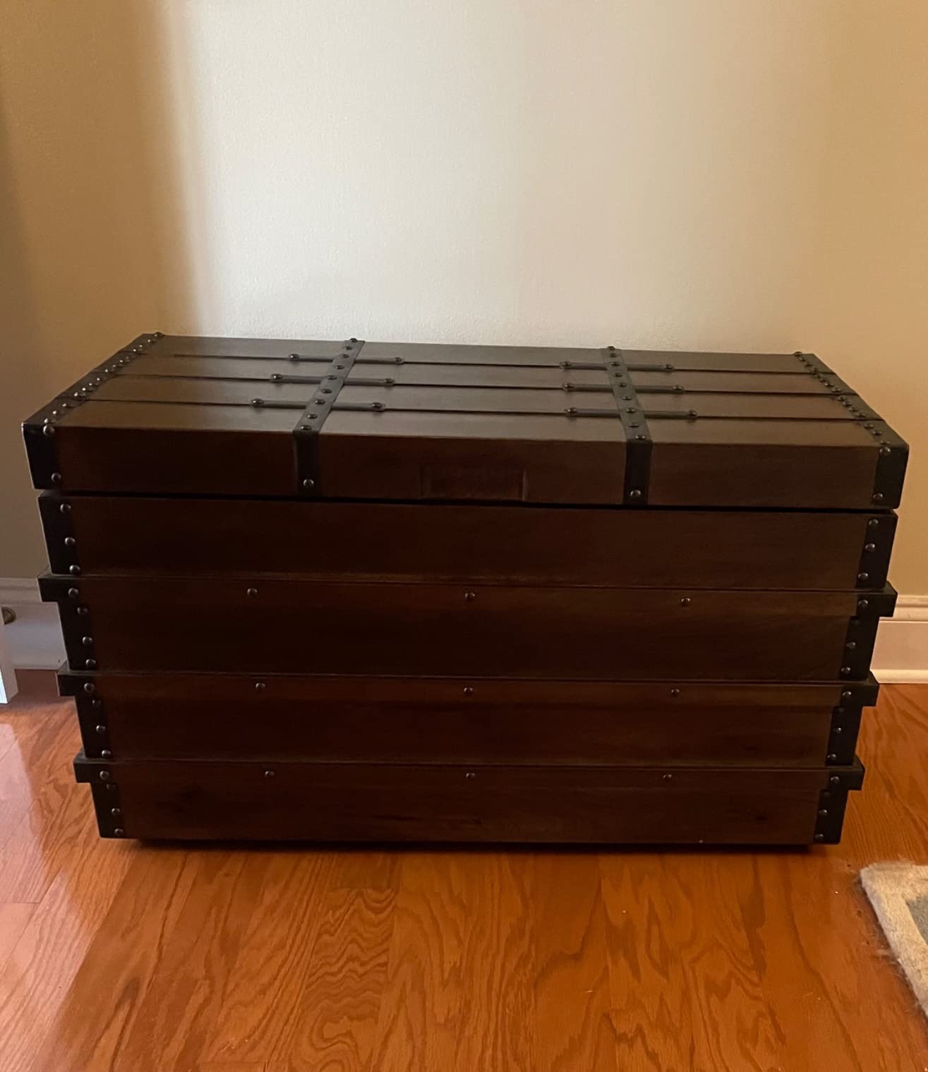 Signature Design by Ashley Storage Trunk Coffee Table, Brown, Kettleby | Coffee table with storage, Crafted from metal and wood products, Black metal hardware, Wooden storage box trunk customer photo 2