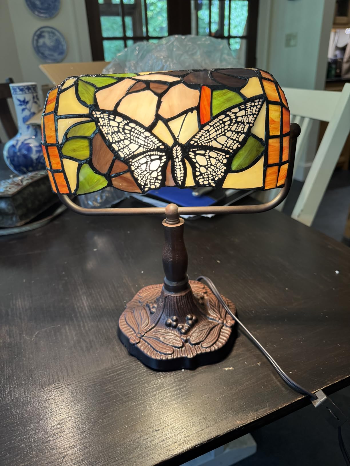 Lavish Home Tiffany Style Bankers Desk Lamp with Stained Glass Shade, Brown customer photo 1
