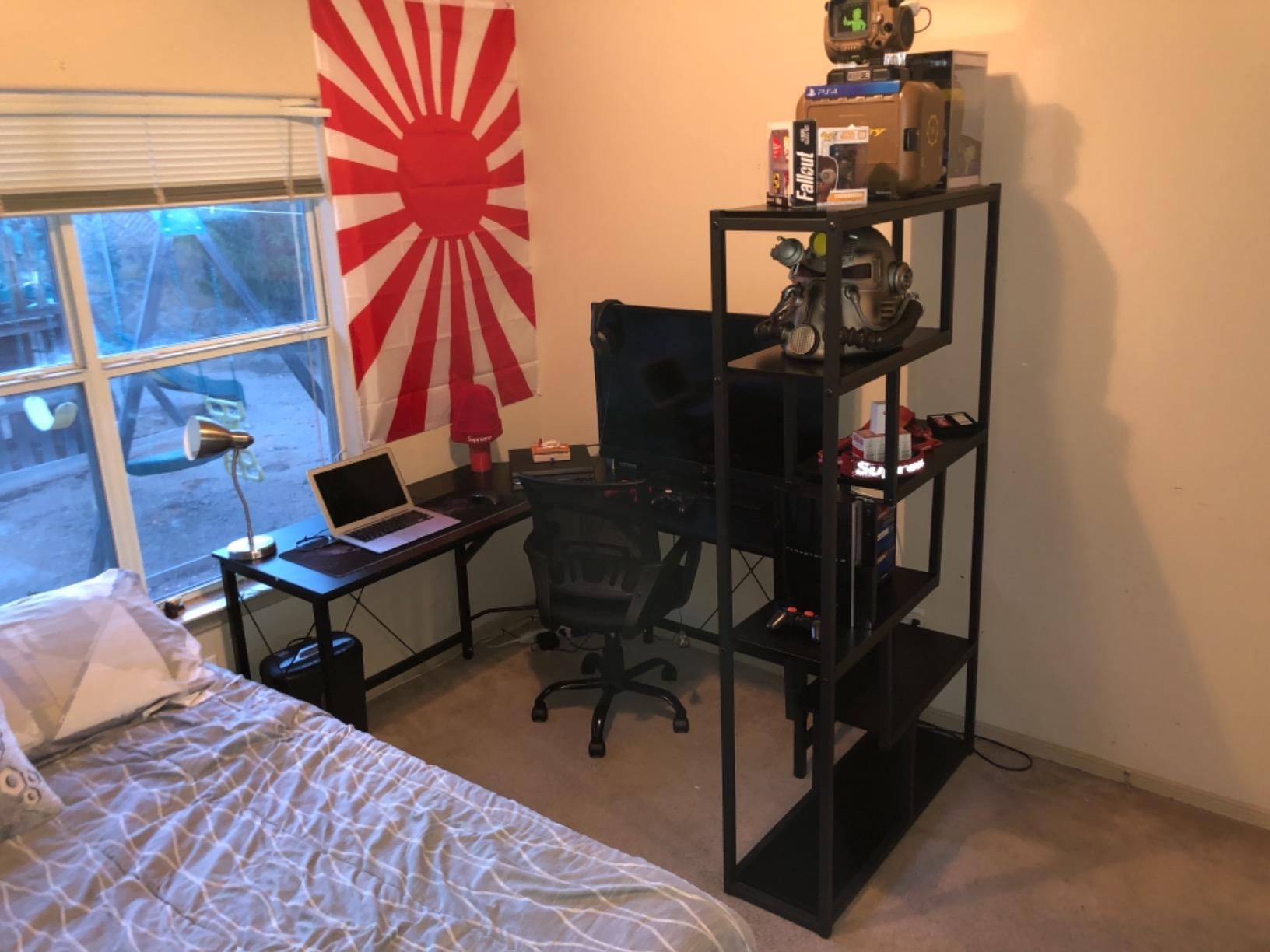 Tribesigns Way to Origin 6-Shelf Modern Bookshelf, Industrial Etagere Bookcase, 69 Inch Tall Storage Display Staggered Shelves with Sturdy Metal Frame, Black customer photo 2