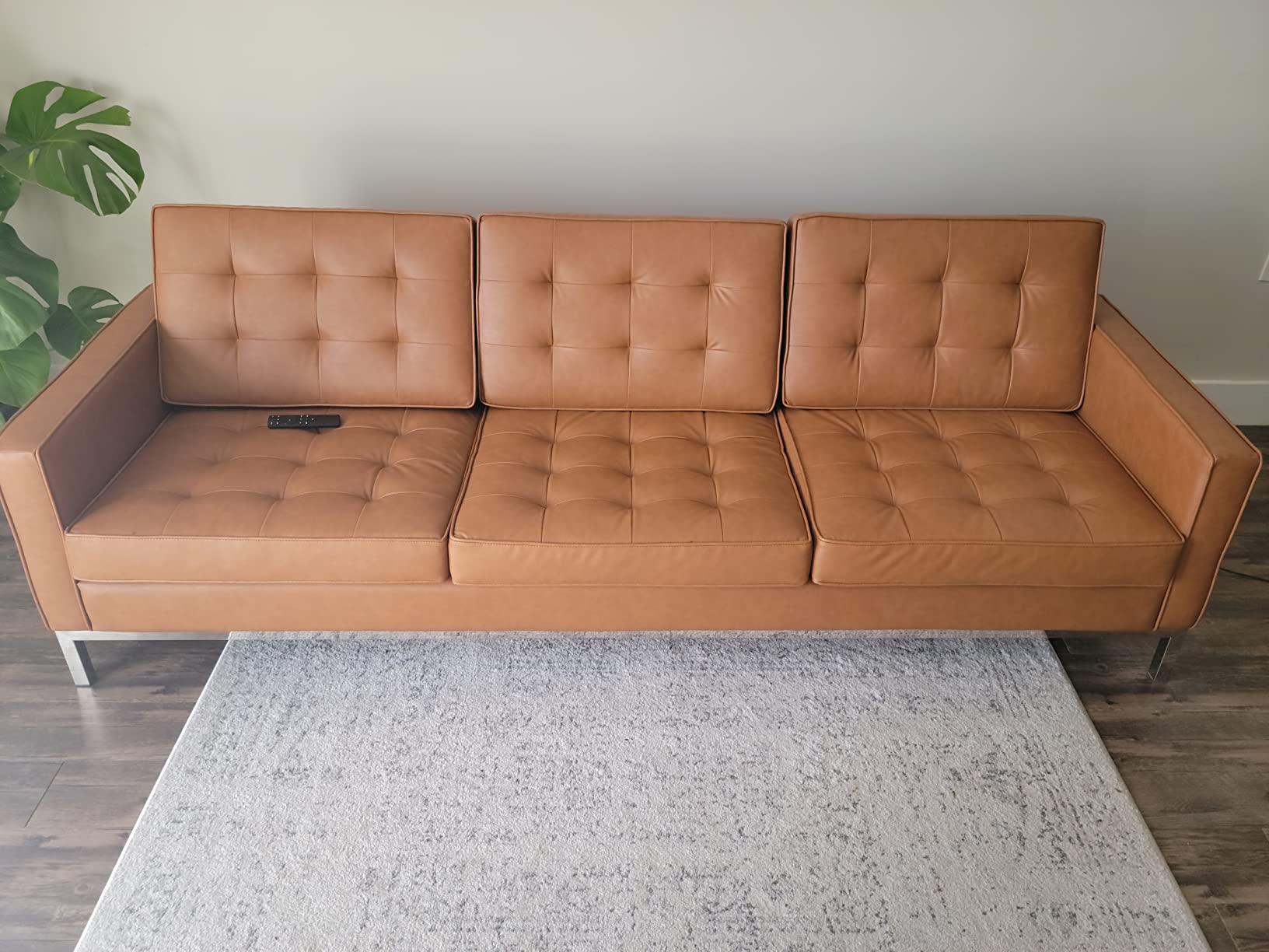 Modway Loft Tufted Button Faux Leather Upholstered Sofa in Silver White customer photo 1