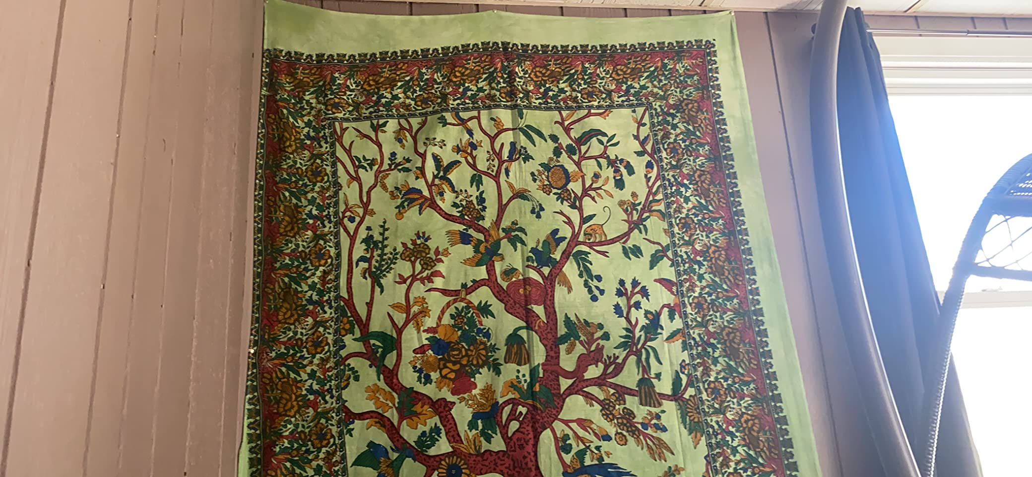 THE ART BOX Tapestry Green Tree of Life Wall Hanging – Indian Cotton Full Size Bedspread, Picnic Sheet, Wall Decor, Blanket, Wall Art for Bedroom (Full, 85x90 Inch) customer photo 2