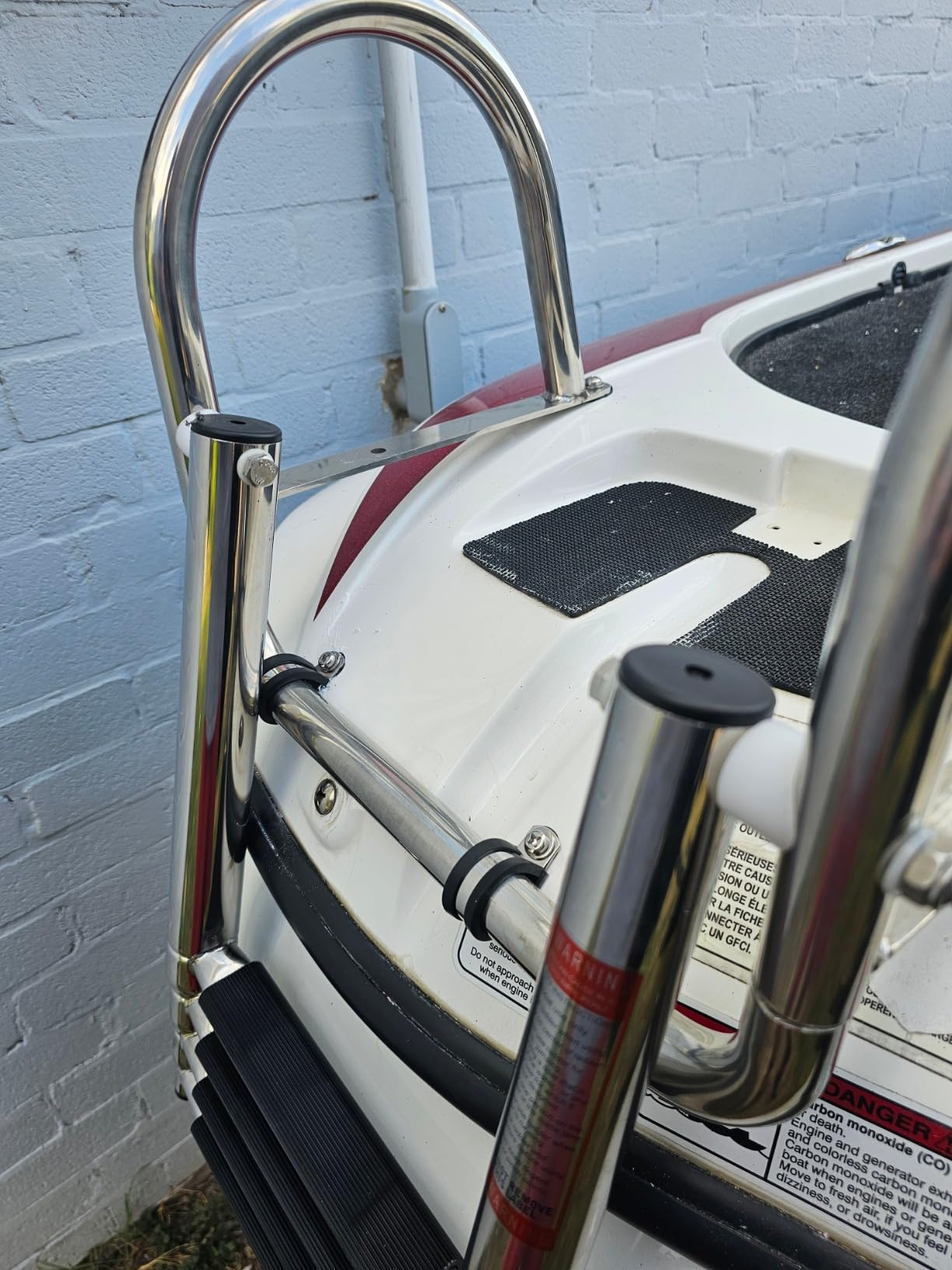 Hoffen 4 Step Pontoon Boat Ladder, Stainless Steel Telescoping Folding Boat Ladder Rear Entry Heavy Duty Custom Inboard with Pedal and Safe Handrails customer photo 1