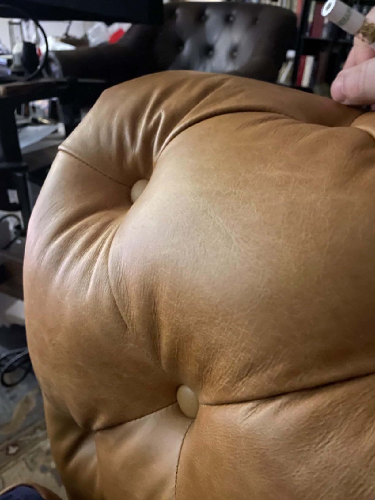 POLY & BARK Lyon 87.4” Leather Sofa in Cognac Tan – Full-Grain Pure-Aniline Italian Leather, Deep Button Tufting, Rolled Arms and Espresso Wood Legs – Chesterfield Style for Elegant Living Rooms customer photo 1