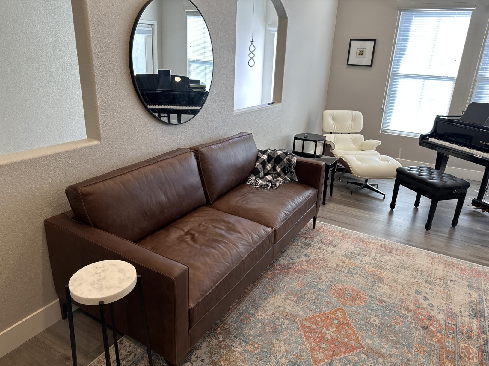 POLY & BARK Lyon 87.4” Leather Sofa in Cognac Tan – Full-Grain Pure-Aniline Italian Leather, Deep Button Tufting, Rolled Arms and Espresso Wood Legs – Chesterfield Style for Elegant Living Rooms customer photo 2