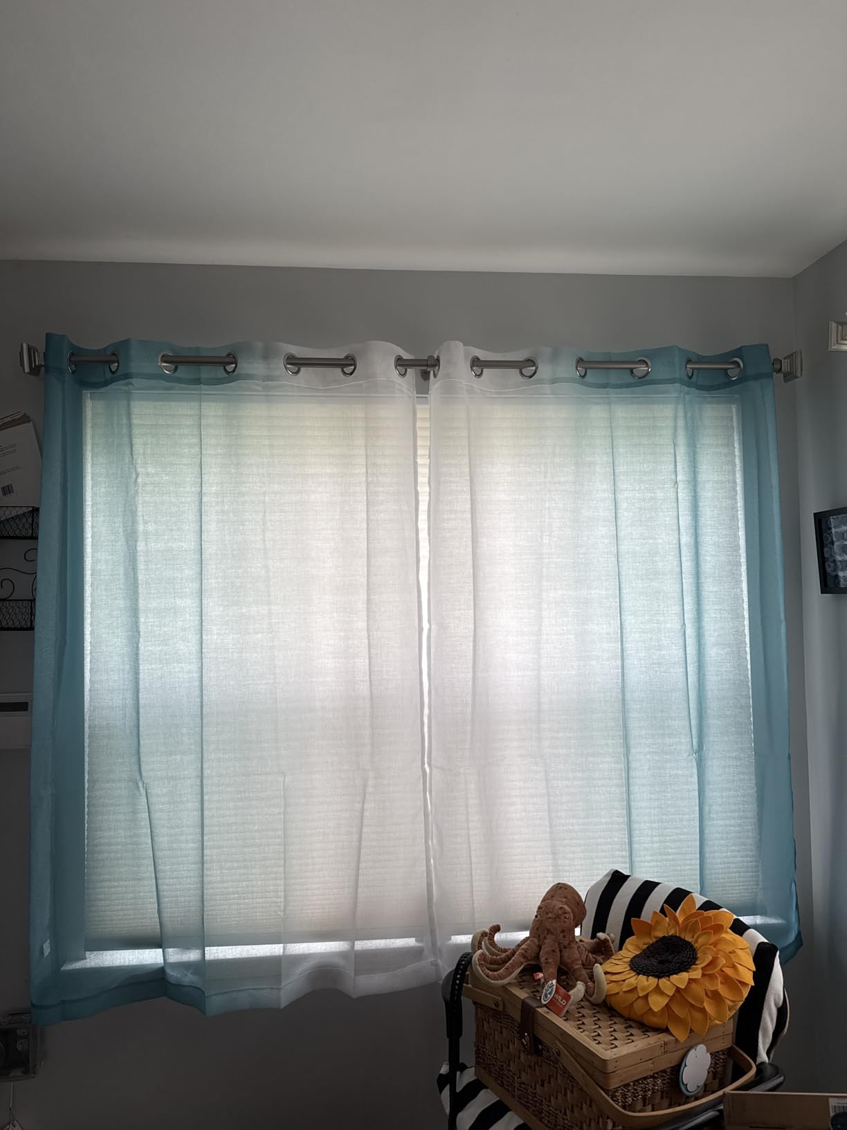 DWCN Grey Faux Linen Ombre Sheer Curtains - Semi Voile Gradient Grommet Top Curtains for Bedroom and Living Room, Set of 2 Window Curtain Panels, 52 x 84 Inches Long customer photo 1