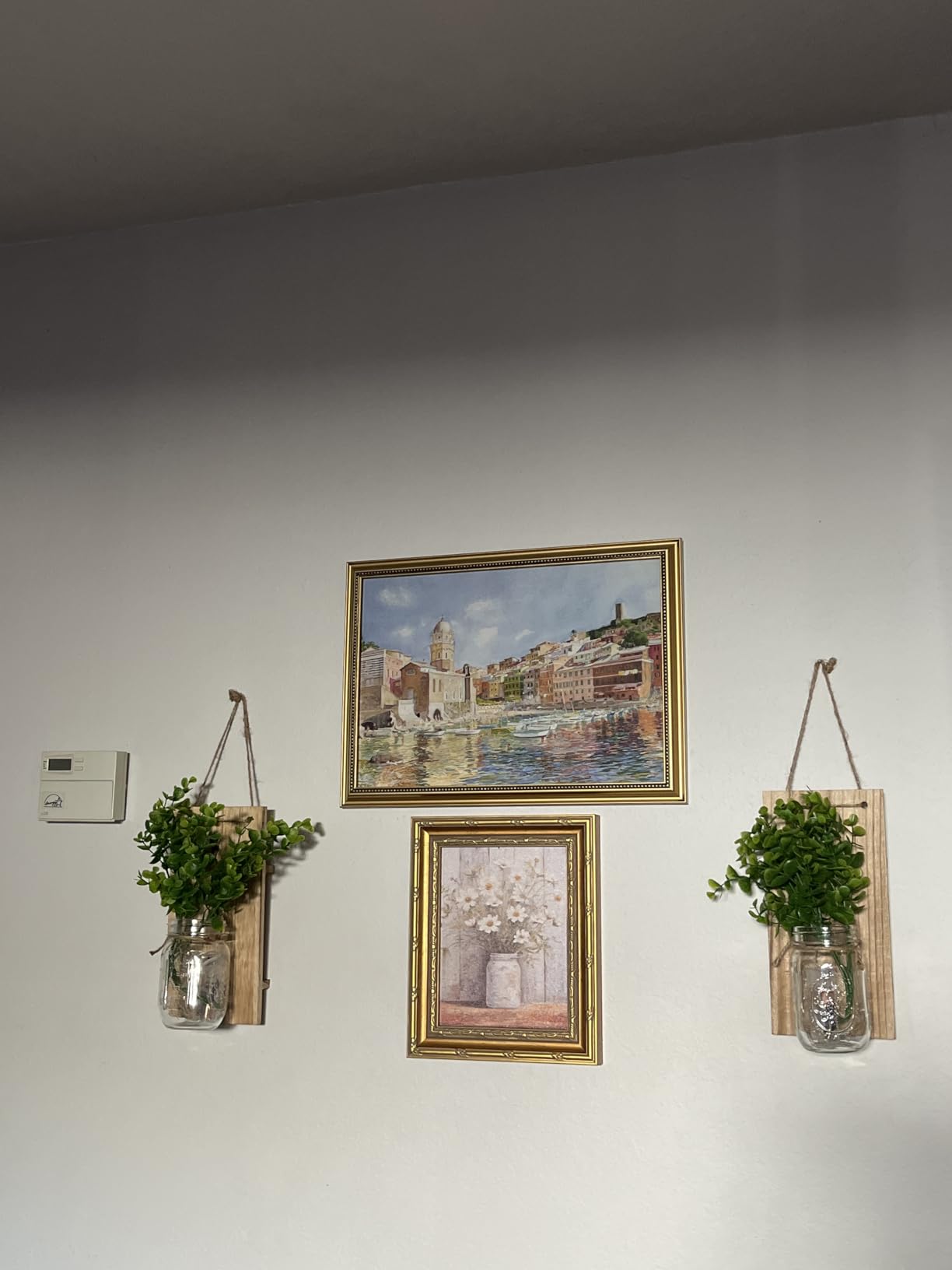 Rustic Wall Sconces, Mason Jar Sconces, Farmhouse Home Decor, LED Fairy Lights, Green Fake Plant, Interior Decoration Warm Toned Lighting. (2 Pack) customer photo 2
