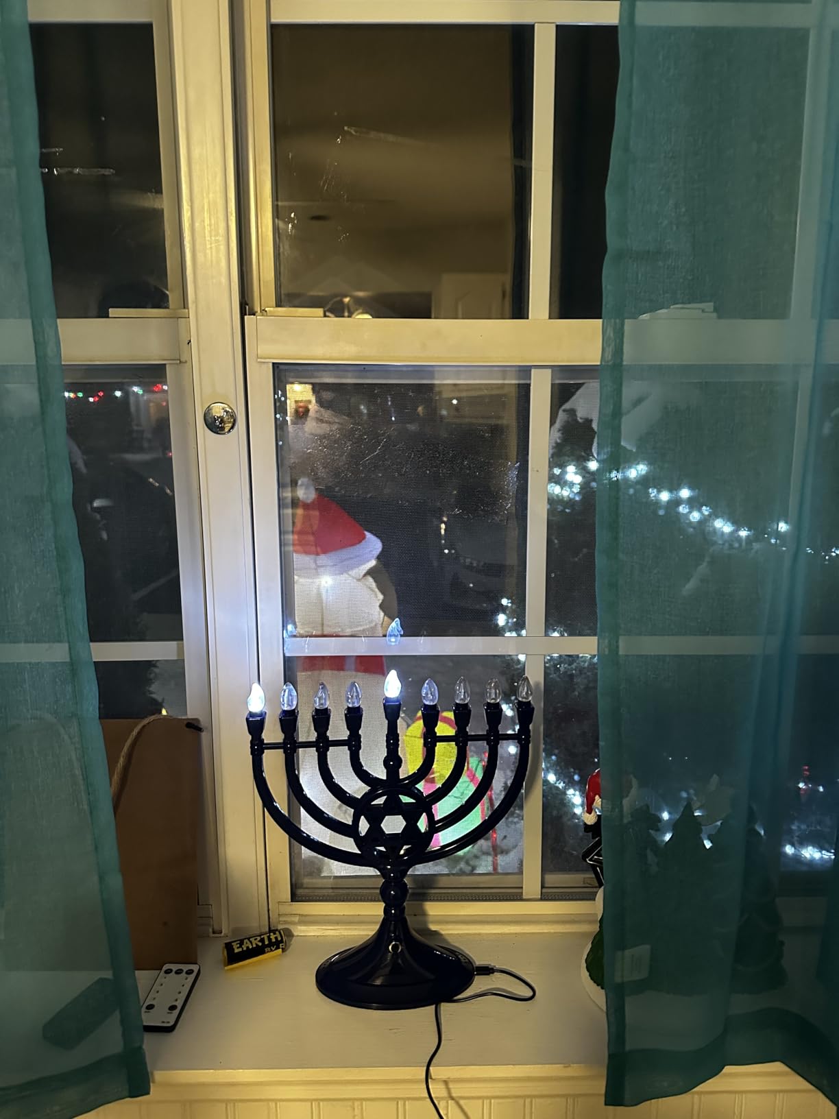 The Dreidel Company Traditional LED Electric Silver Mettalic Hanukkah Menorah -Full Size 13 Inches High 3 AA Battery or USB Powered - Includes a Micro USB 4' Charging Cable customer photo 2