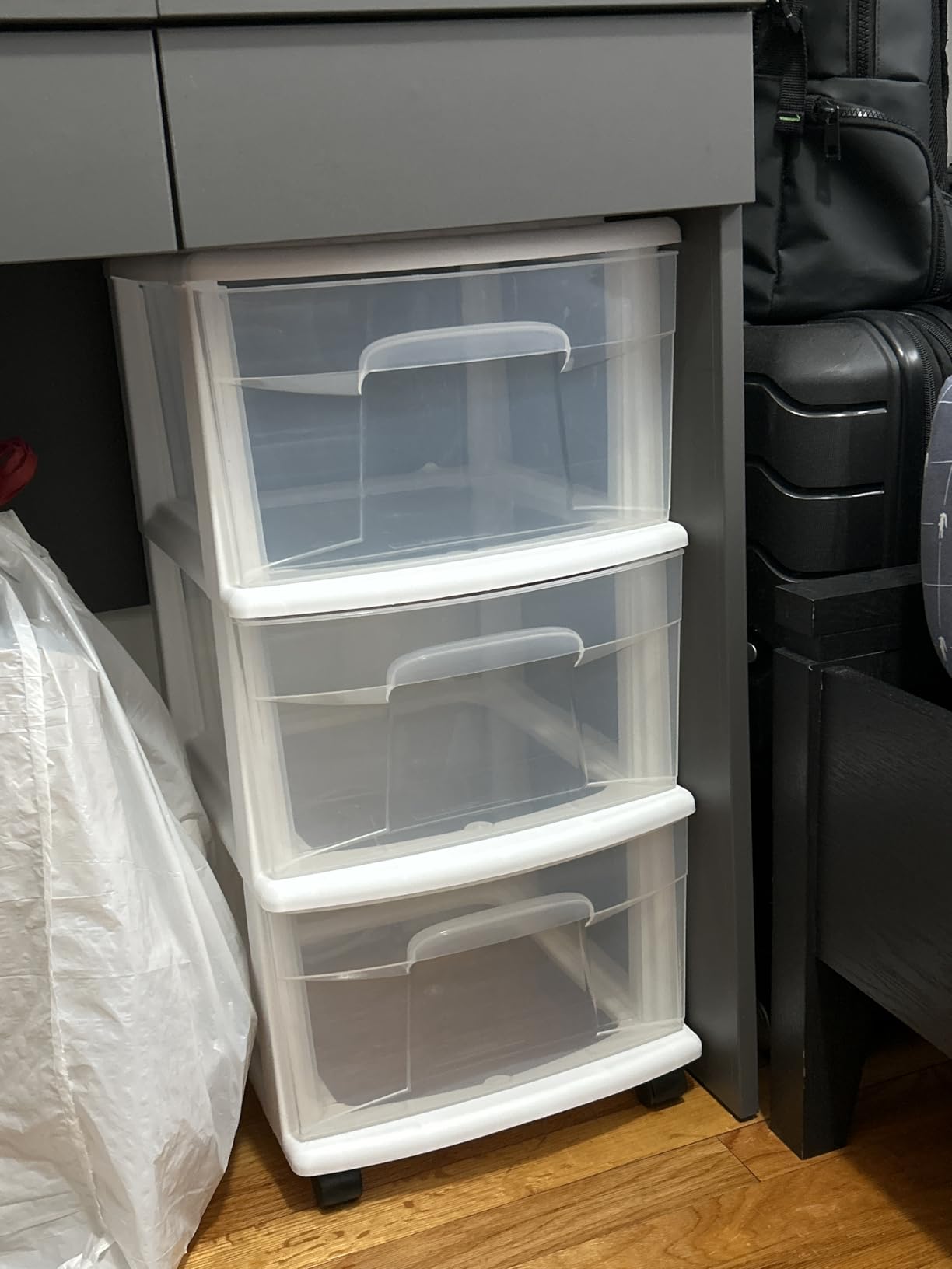 HOMZ Drawer Tower, 3-Tier Storage Cart with Removable Wheels, White Frame customer photo 2