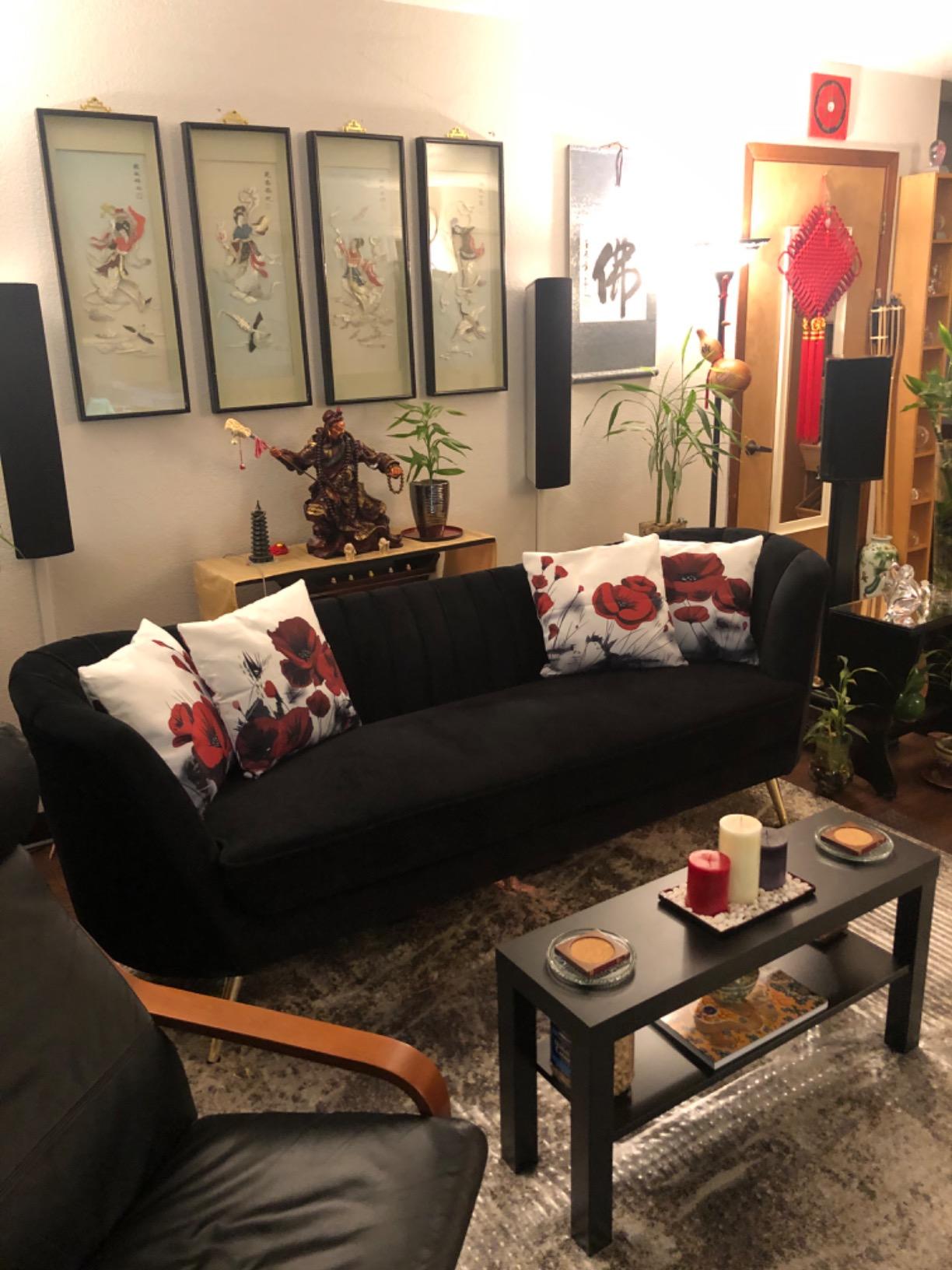 Meridian Furniture Margo Collection Modern | Contemporary Velvet Upholstered Sofa with Deep Channel Tufting and Rich Gold Stainless Steel Legs, Cognac, 88