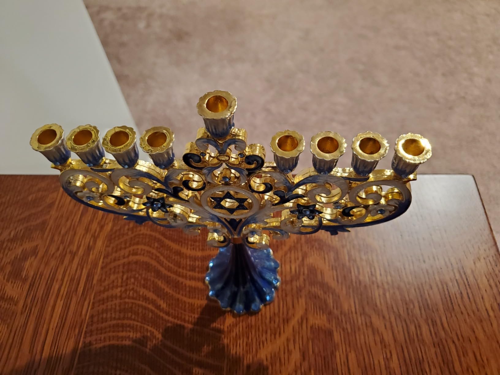 Artistic Chanukah Candle Menorah Elegantly Jeweled and Gold Plated Tree Fleur De Lis Menora for Hanukkah (Classic Blue) in Elegant Gift Box By Zion Judaica customer photo 2