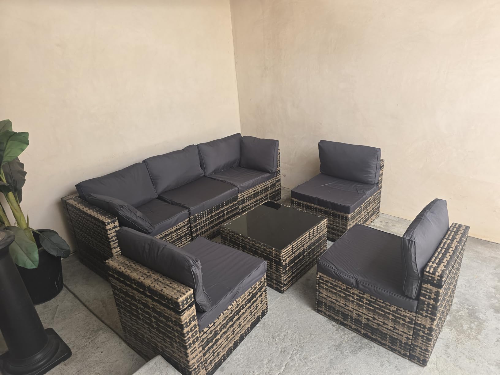 Pamapic 7 Pieces Outdoor Sectional Furniture，Wicker Patio sectional Furniture Sets，All-Weather Rattan Sectional Sofa Conversation Set with Coffee Table and Washable Couch Cushions Covers customer photo 1