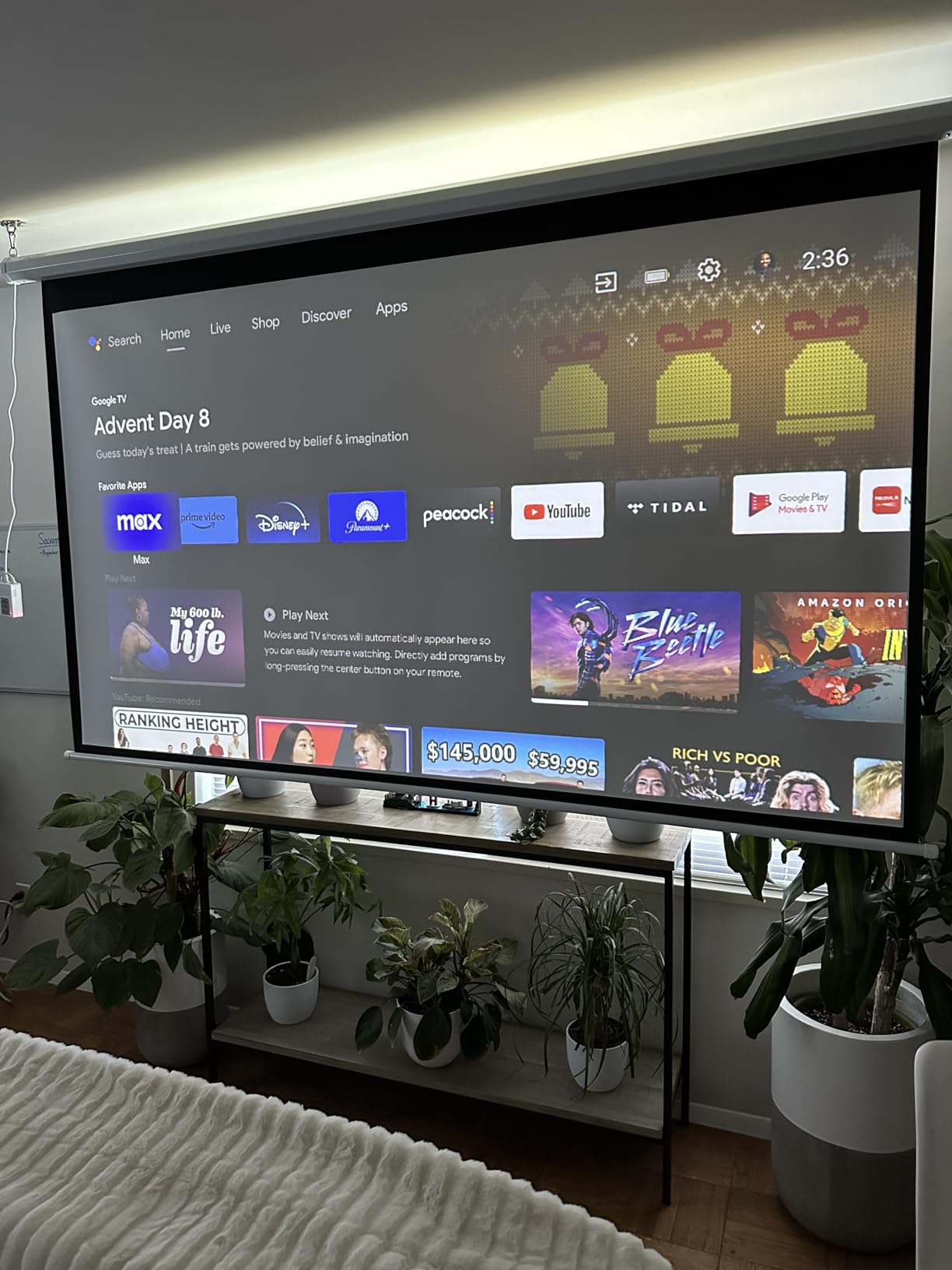 100 Inch Motorized Projector Screen with RF Remote, 16:9 HD, Silver Case customer photo 2