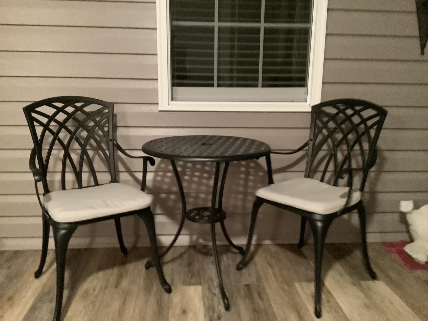 NUU GARDEN Patio Bistro Sets 3 Piece Cast Aluminum Bistro Table and Chairs Set with Umbrella Hole Bistro Set of 2 for Patio Backyard, Black customer photo 1