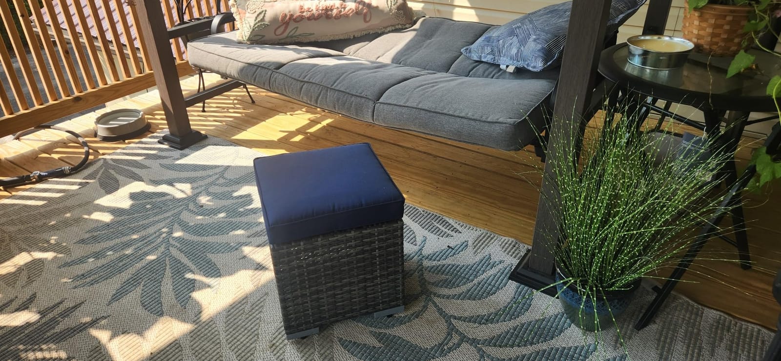 Patiorama 2 Pieces Assembled Outdoor Patio Ottoman, Dark Brown Wicker,Beige customer photo 1