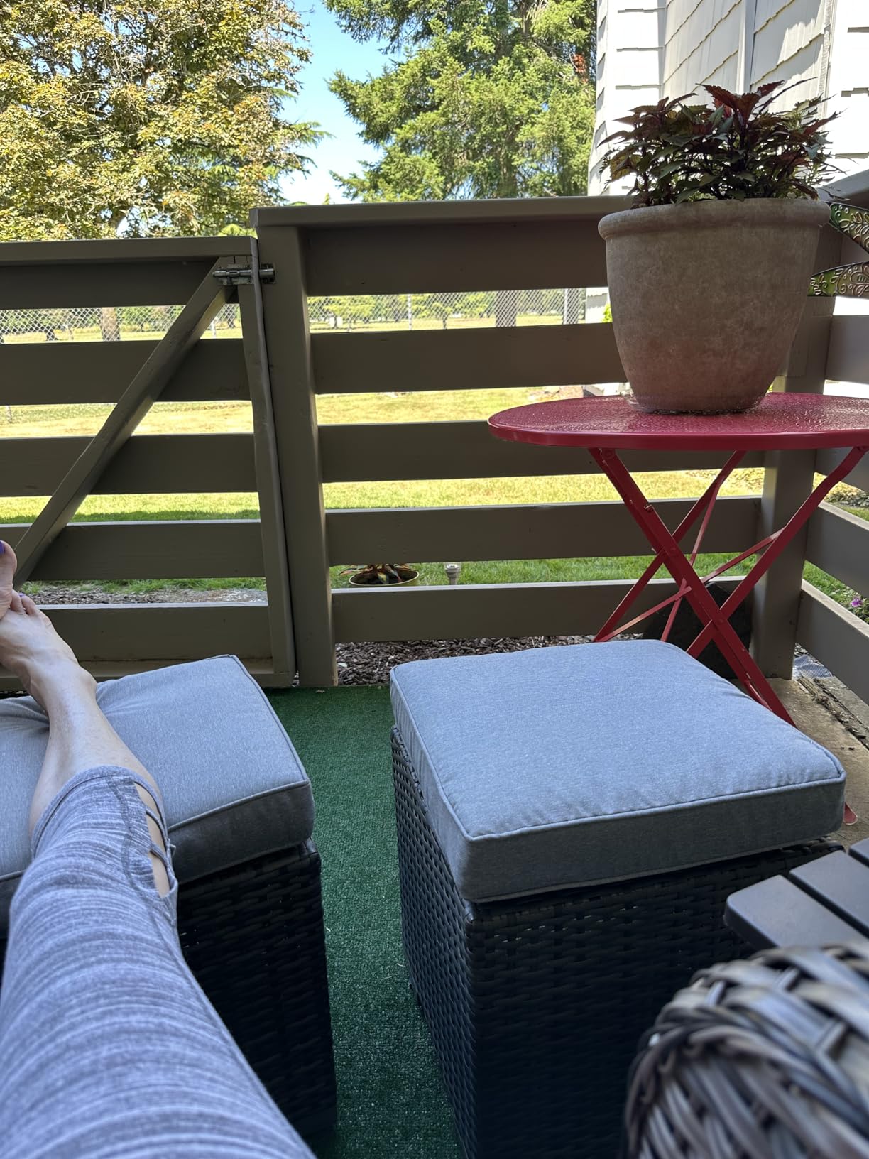 Patiorama 2 Pieces Assembled Outdoor Patio Ottoman, Dark Brown Wicker,Beige customer photo 2