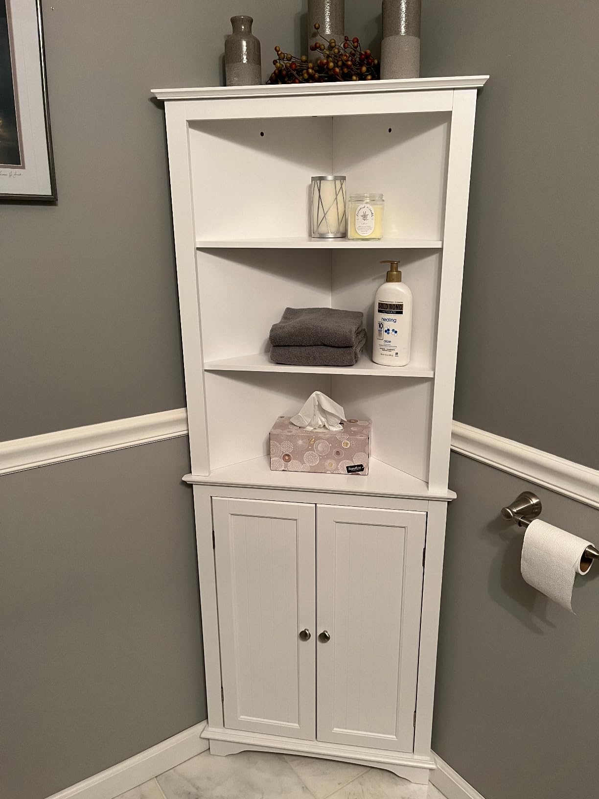 Spirich Tall Corner Bathroom Cabinet with Doors and Adjustable Shelf, White customer photo 1