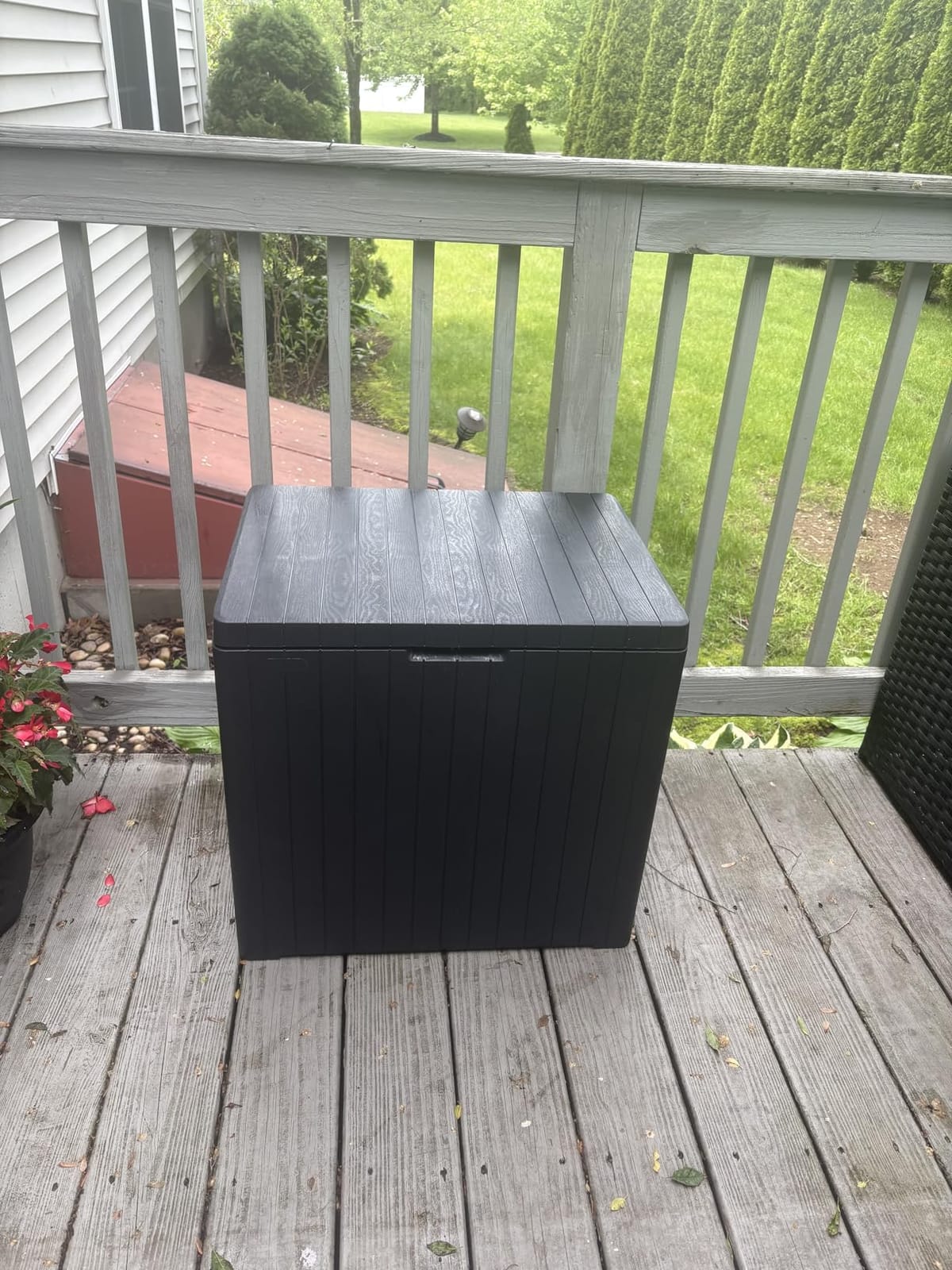 Keter City 30 Gallon Resin Outdoor Storage Box and Patio Furniture Side Table for Pool and Garden Accessories, Brown customer photo 2