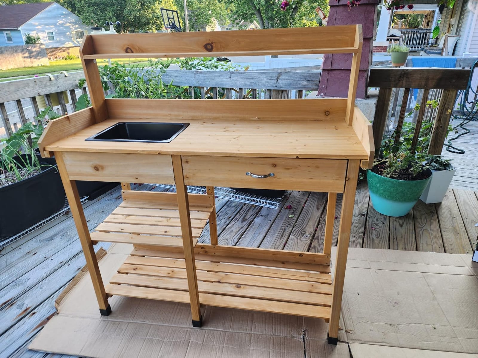 Topeakmart Outdoor Potting Bench with Sink for Patio, Garden Table, Gray customer photo 1