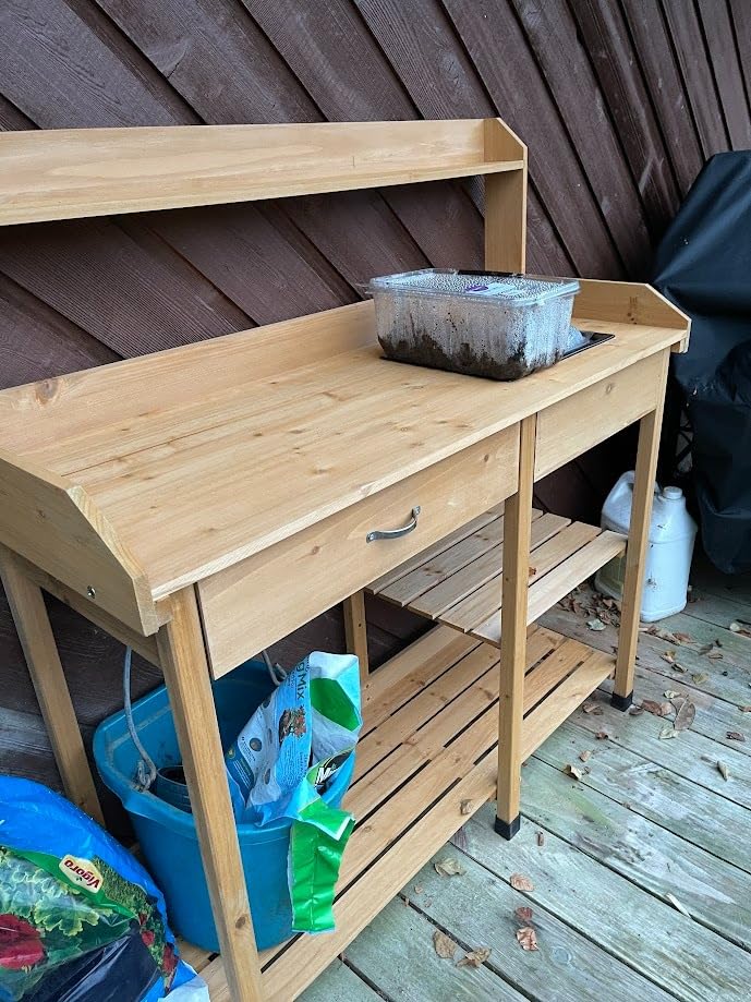 Topeakmart Outdoor Potting Bench with Sink for Patio, Garden Table, Gray customer photo 2