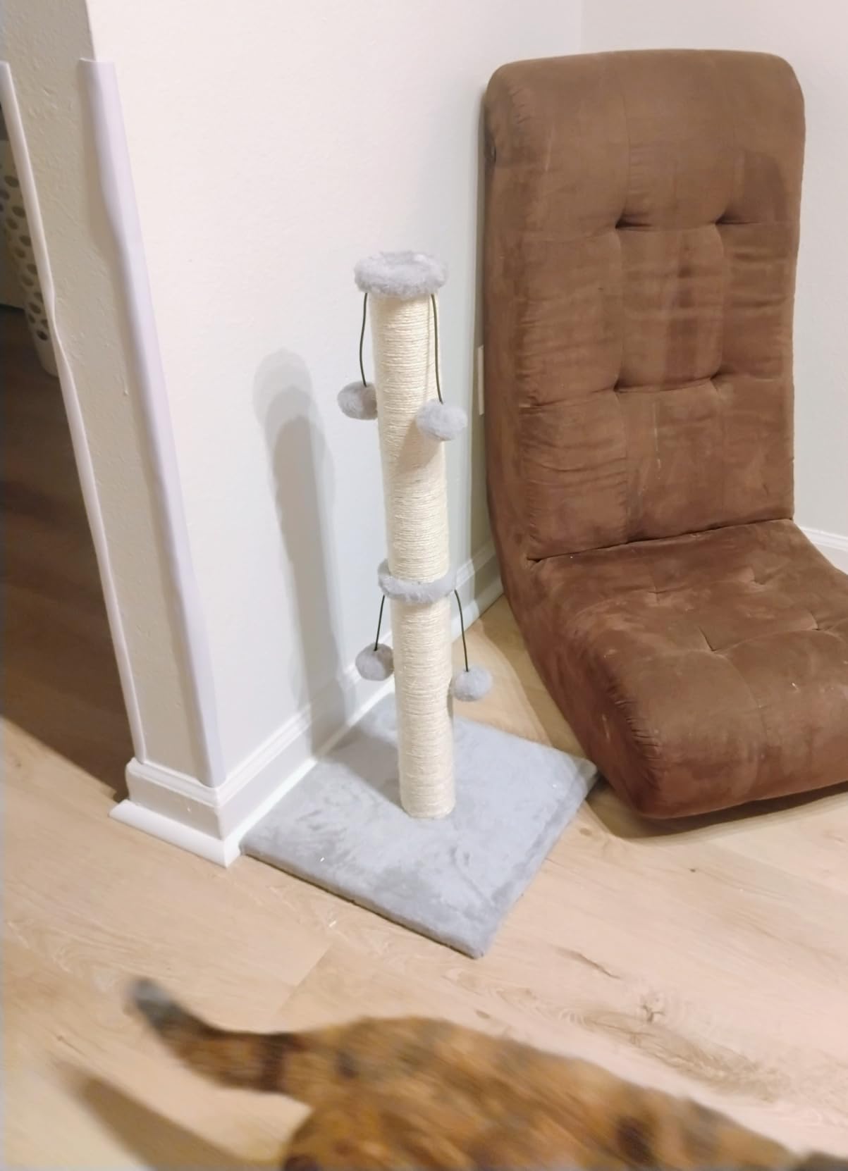 Dimaka 29'' Cat Scratching Post, Natural Sisal Rope Scratcher Post, Kitten Claw Scratch with 4 DanglingToy Balls for Large Cats (Grey) customer photo 2