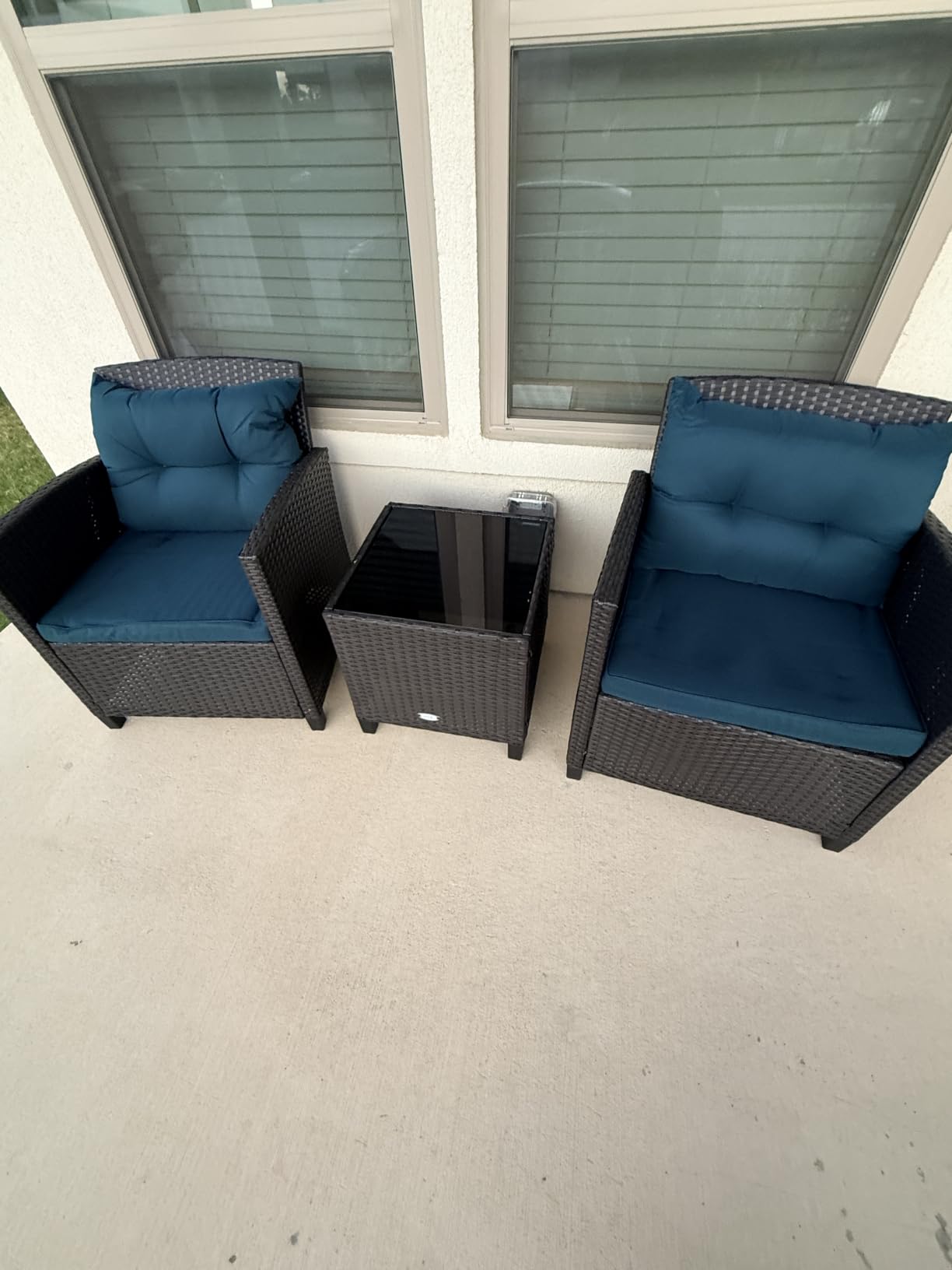 Tangkula 3 Pieces Patio Furniture Set, PE Rattan Wicker 3 Pcs Outdoor Sofa Set w/Washable Cushion and Tempered Glass Tabletop, Conversation Furniture for Garden Poolside Balcony (Beige) customer photo 1