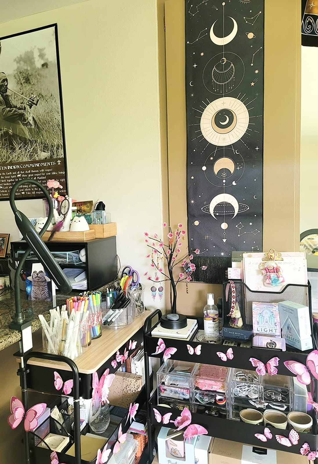 Moon Phase Wall Hanging Art - Bohemian Tapestry for Room (Black, 12.8 x 51.2 inches) customer photo 1