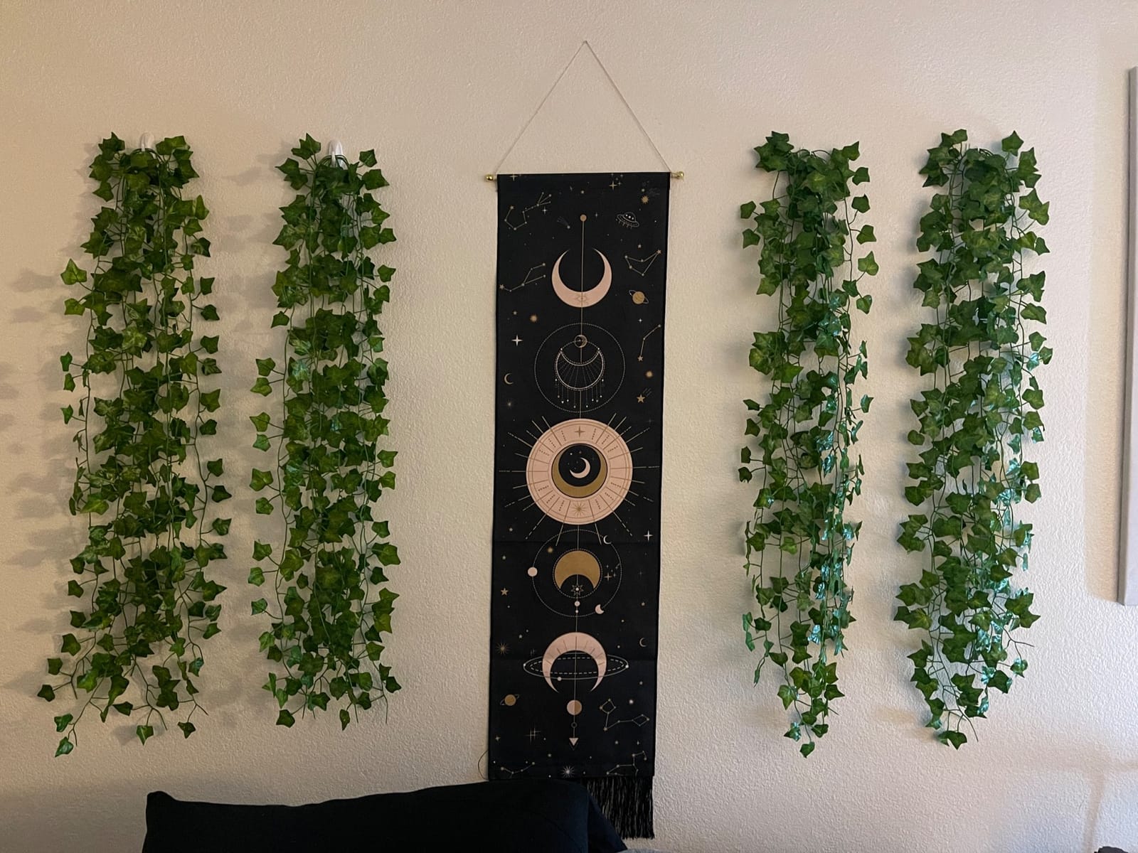 Moon Phase Wall Hanging Art - Bohemian Tapestry for Room (Black, 12.8 x 51.2 inches) customer photo 2