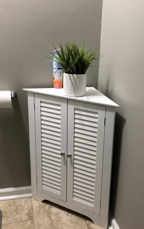 Tangkula Bathroom Corner Cabinet, Storage Cabinet w/Double Shutter Doors & Adjustable Shelf, Freestanding Floor Cabinet for Bathroom Living Room, 13 x 25.5 x 31.5 Inch (White) customer photo 2